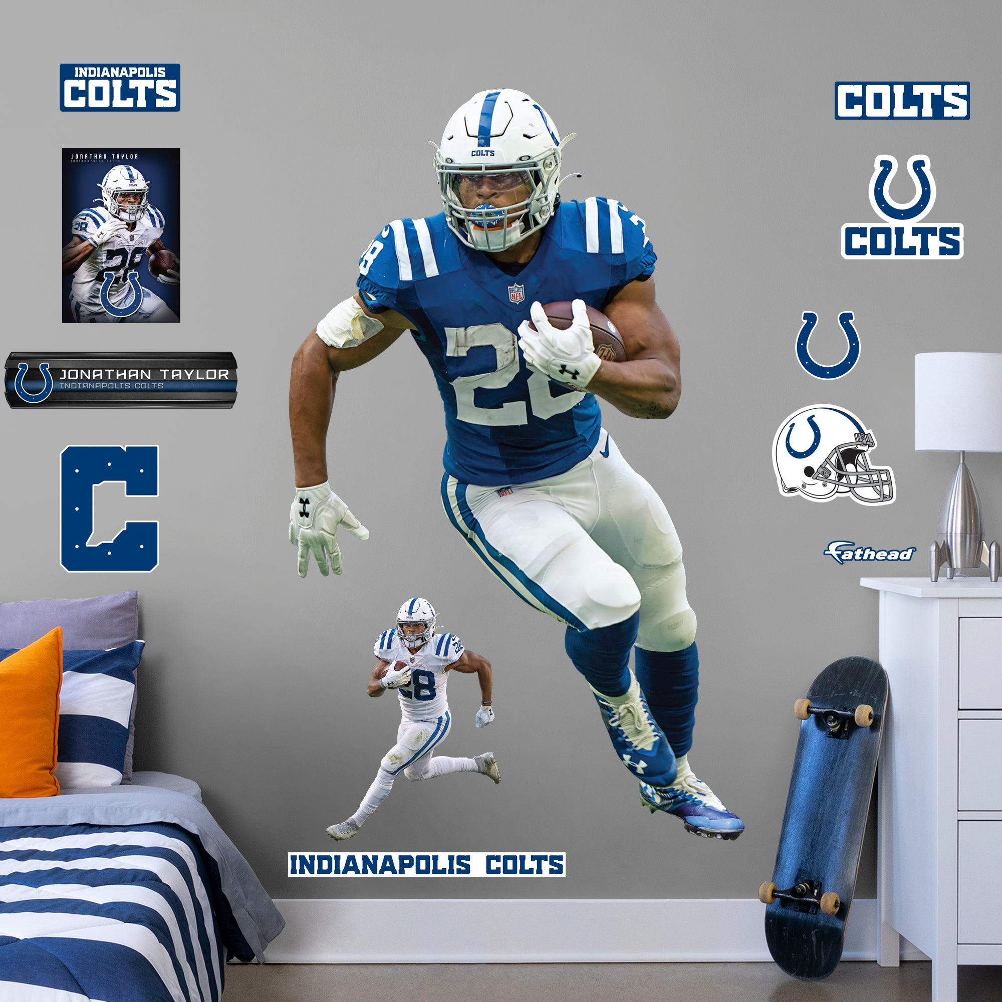 Jonathan Taylor for Indianapolis Colts: Real Big - Officially Licensed NFL Removable Wall Decal Life-Size Athlete + 11 Decals by