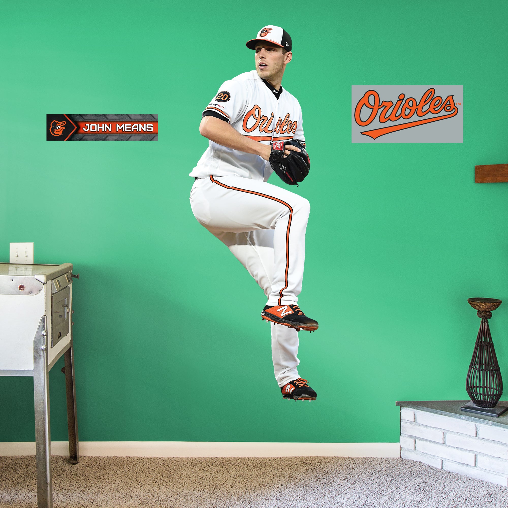 John Means for Baltimore Orioles - Officially Licensed MLB Removable Wall Decal Life-Size Athlete + 2 Decals by Fathead | Vinyl