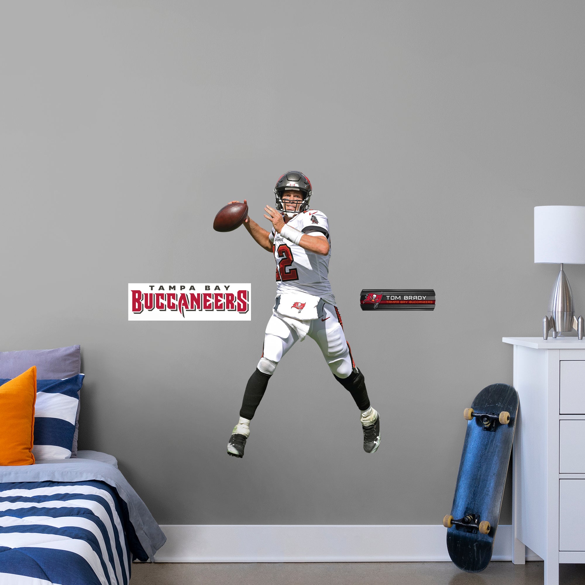 Tom Brady for Tampa Bay Buccaneers: Pass - Officially Licensed NFL Removable Wall Decal Giant Athlete + 2 Decals by Fathead | Vi