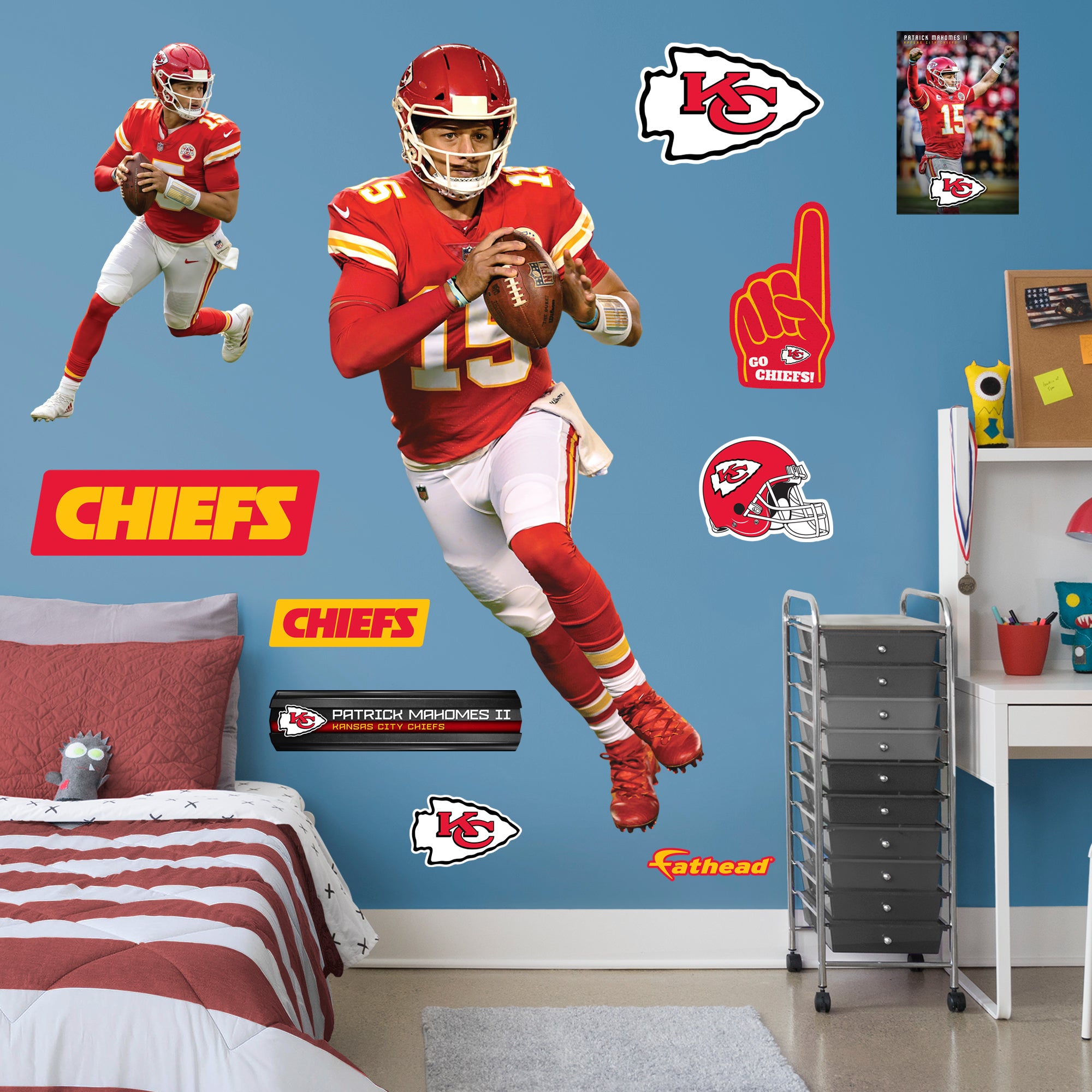 Patrick Mahomes II 2020 Official License NFL Removable Wall Decal Giant Athlete + 2 Decals (25"W x 49"H) by Fathead | Vinyl