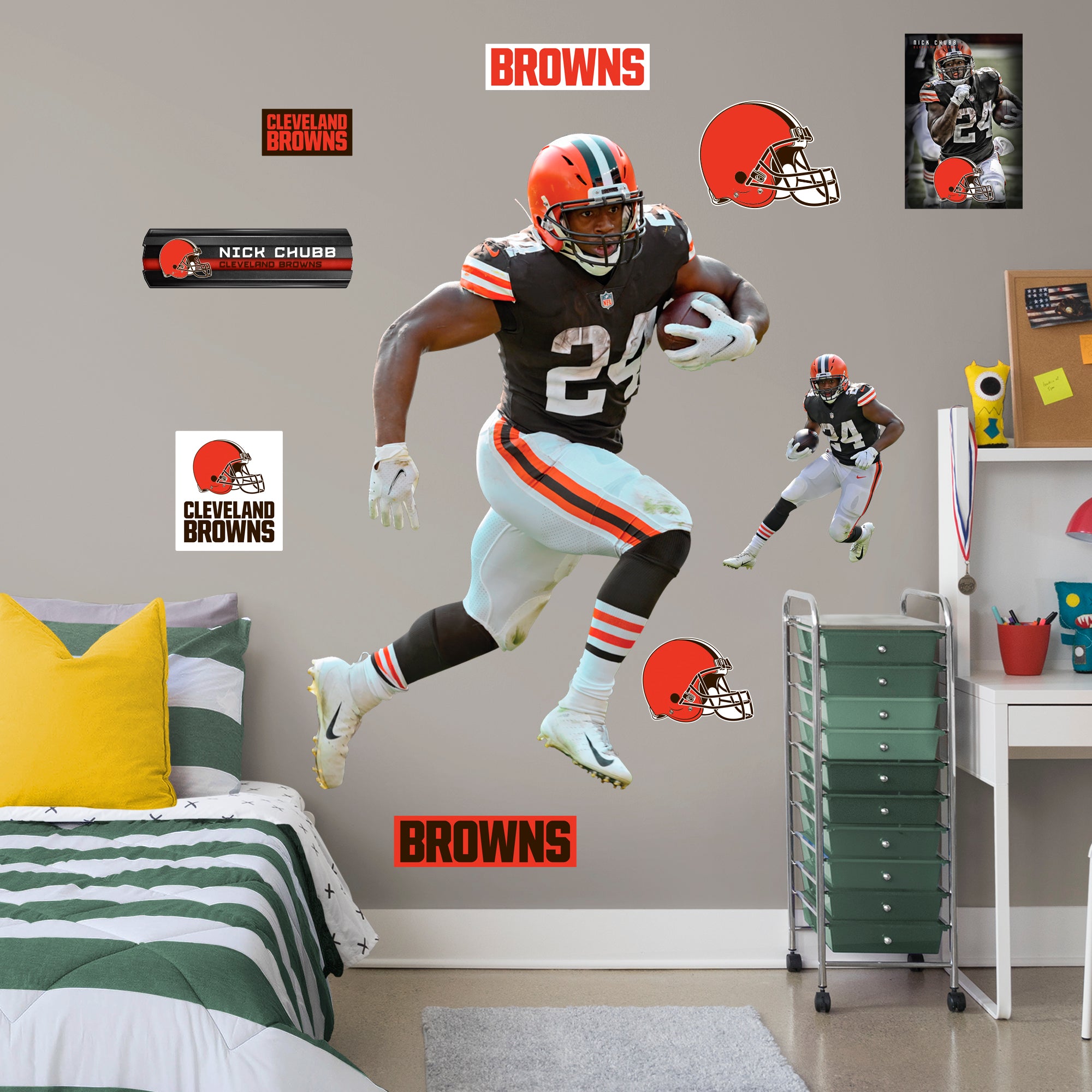 Nick Chubb 2020 - Officially Licensed NFL Removable Wall Decal Life-Size Athlete + 9 Decals (51"W x 72.5"H) by Fathead | Vinyl