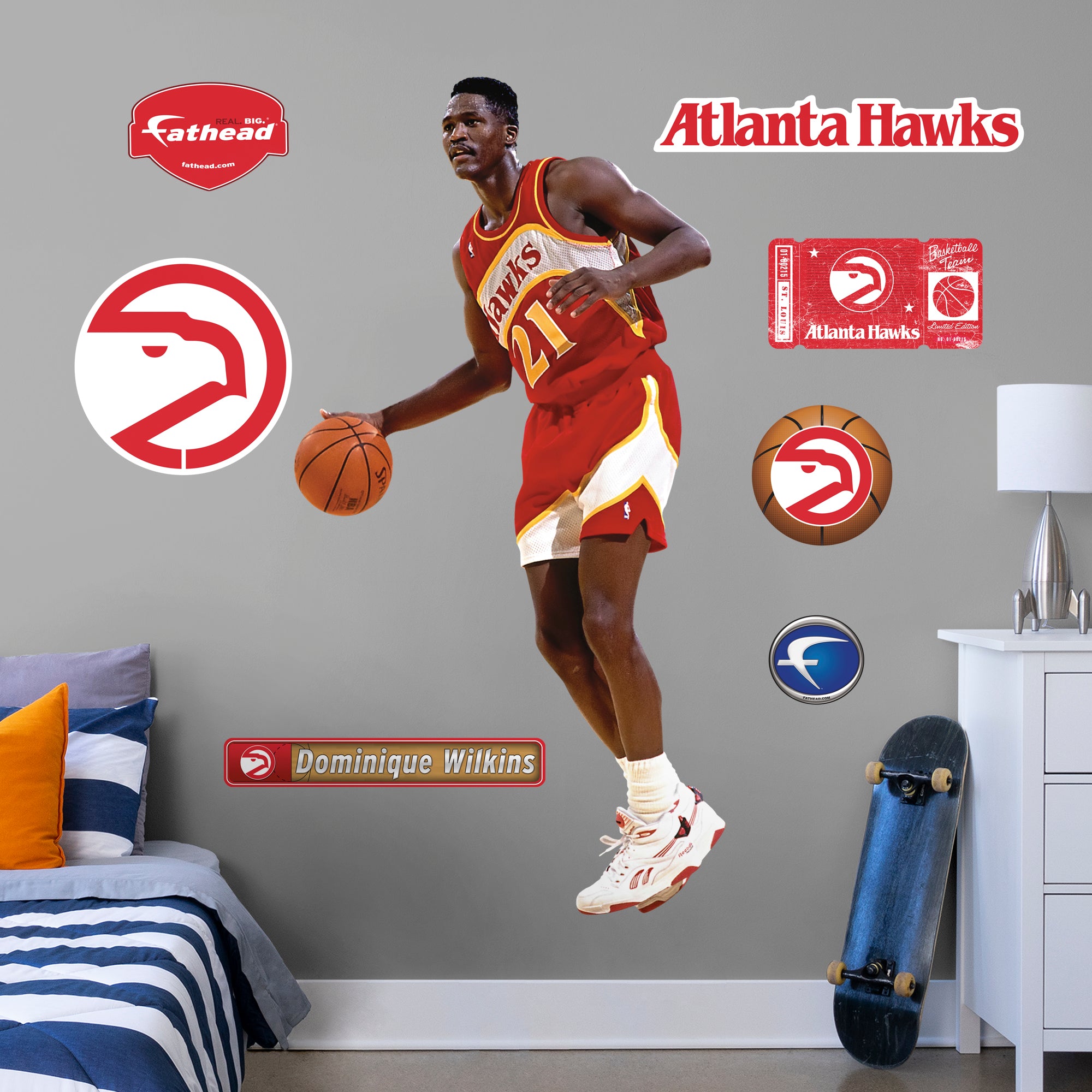 Dominique Wilkins Legend - Officially Licensed NBA Removable Wall Decal Life-Size Athlete + 7 Decals (44"W x 79"H) by Fathead |