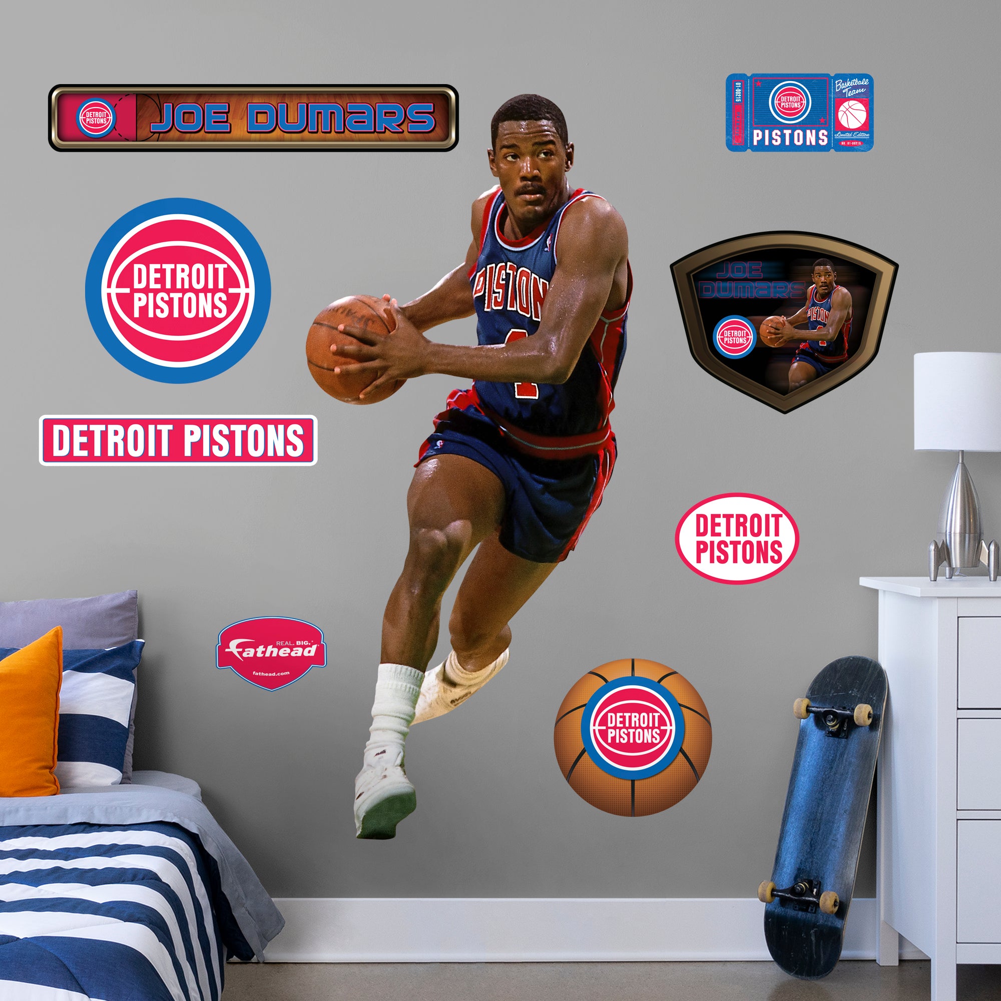 Joe Dumars Legend - Officially Licensed NBA Removable Wall Decal Life-Size Athlete + 8 Decals (34"W x 77"H) by Fathead | Vinyl