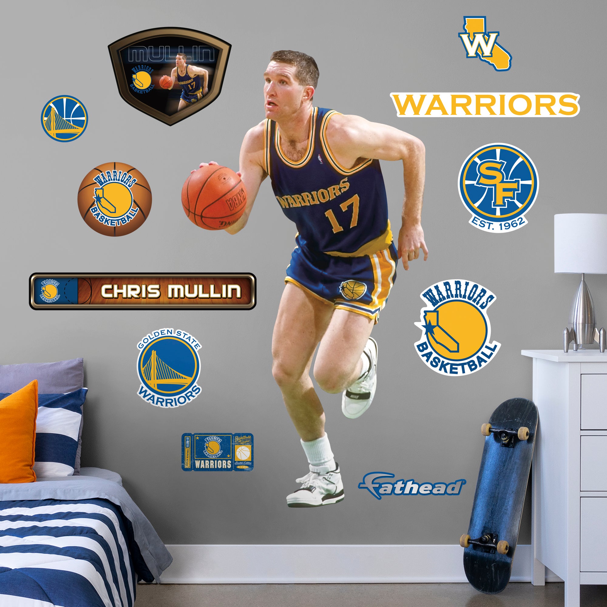 Chris Mullen Legend - Officially Licensed NBA Removable Wall Decal Life-Size Athlete + 11 Decals (41"W x 76"H) by Fathead | Viny