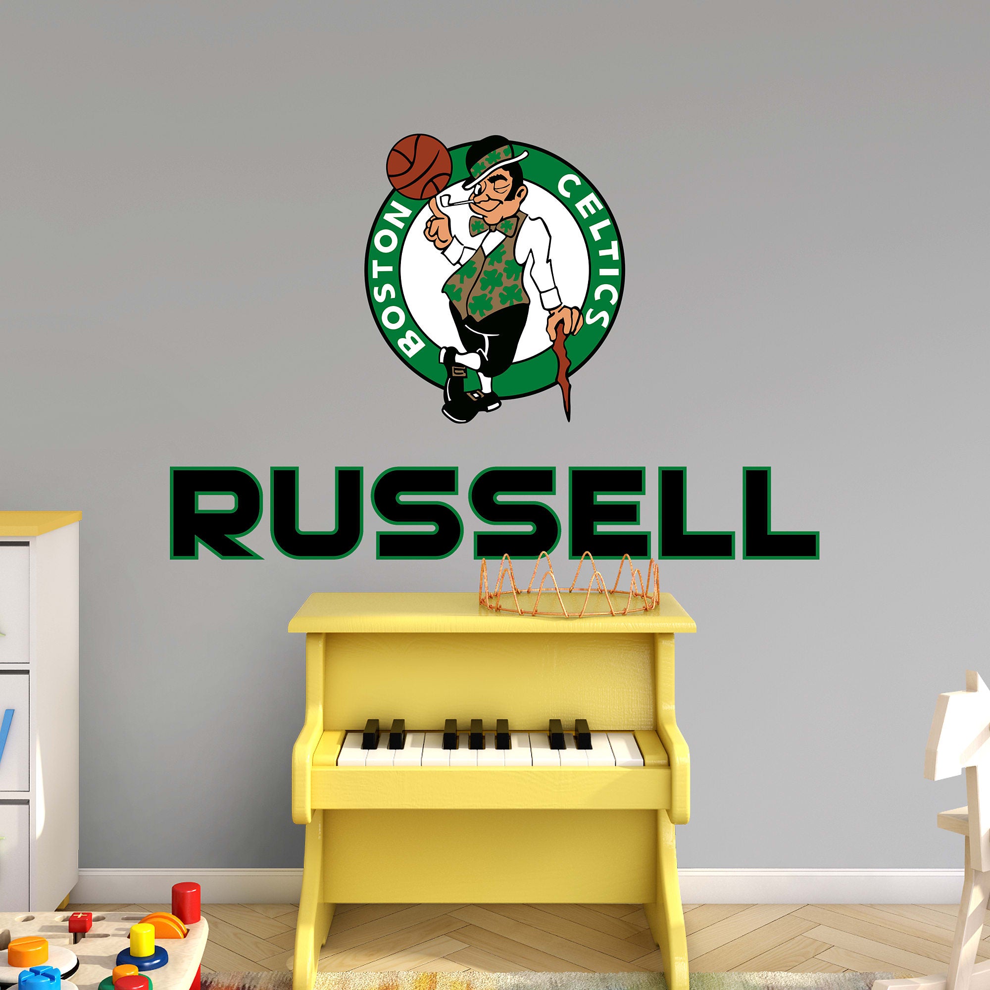 Boston Celtics: Stacked Personalized Name - Officially Licensed NBA Transfer Decal in Black (52"W x 39.5"H) by Fathead | Vinyl