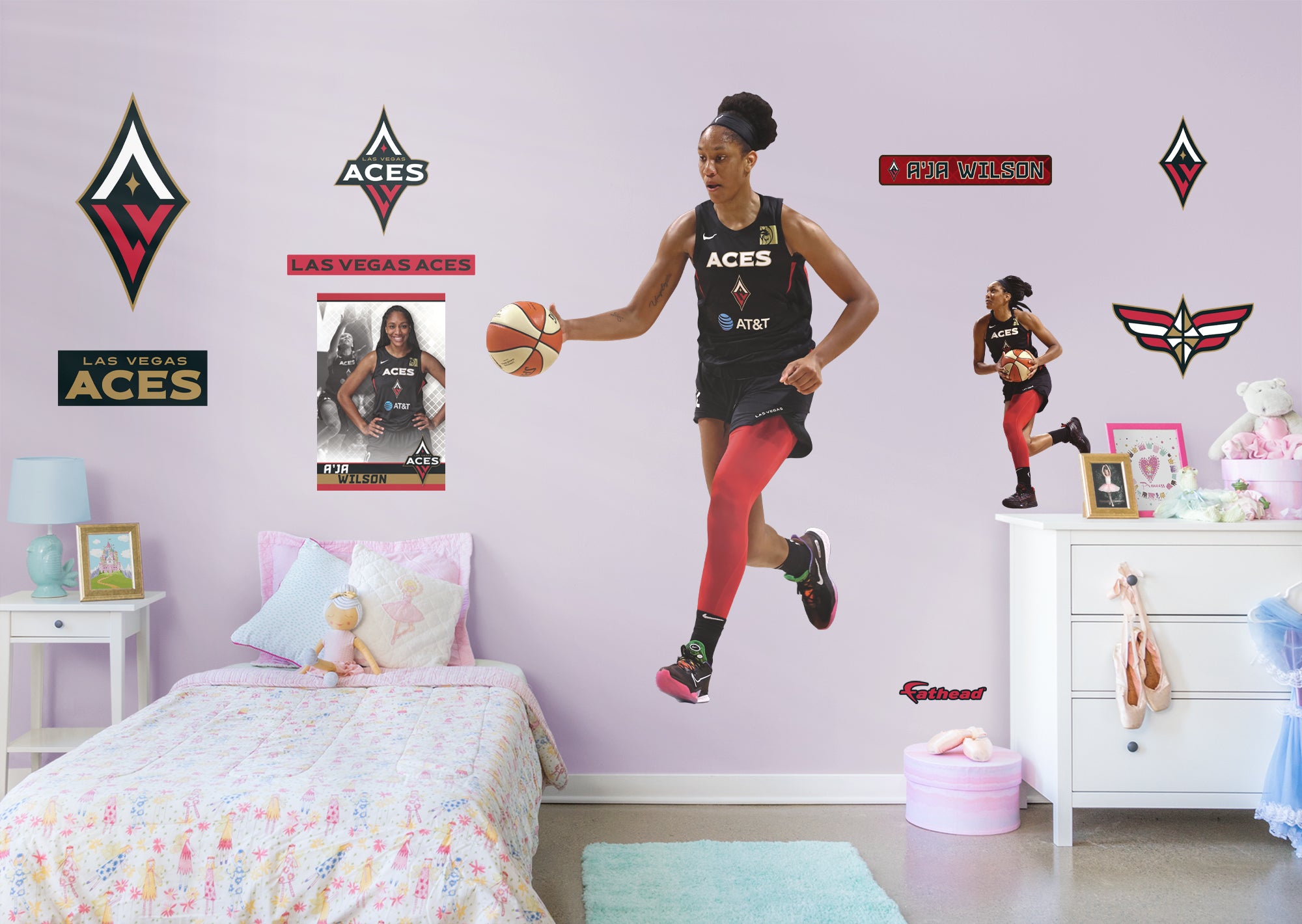 AJa Wilson 2021 for Las Vegas Aces - Officially Licensed WNBA Removable Wall Decal Life-Size Athlete + 10 Decals (50"W x 78"H)