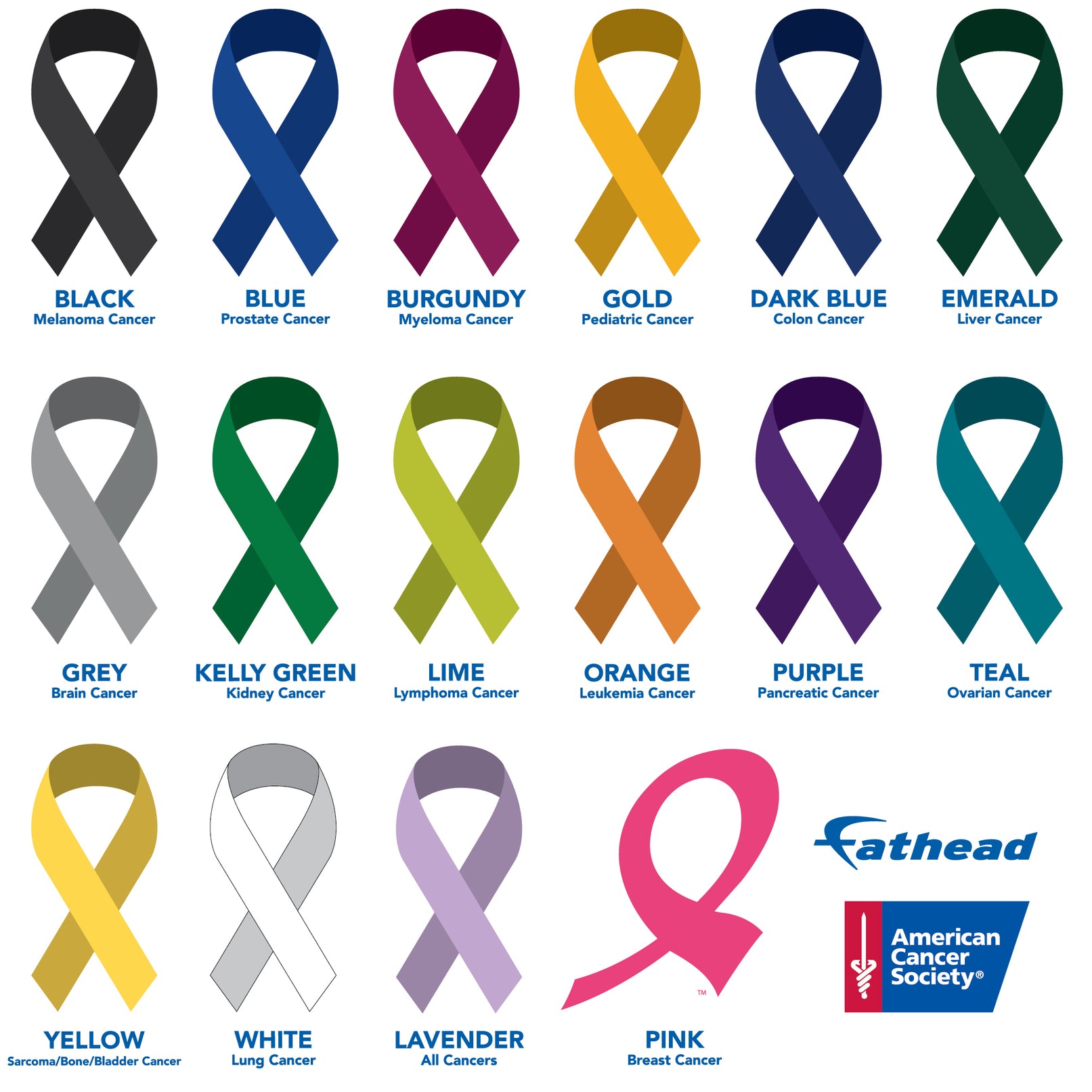 Colors Of Cancer Ribbons American Cancer Society Removable Wall Decal   Acscancerribbonskey 6 01 1613x 