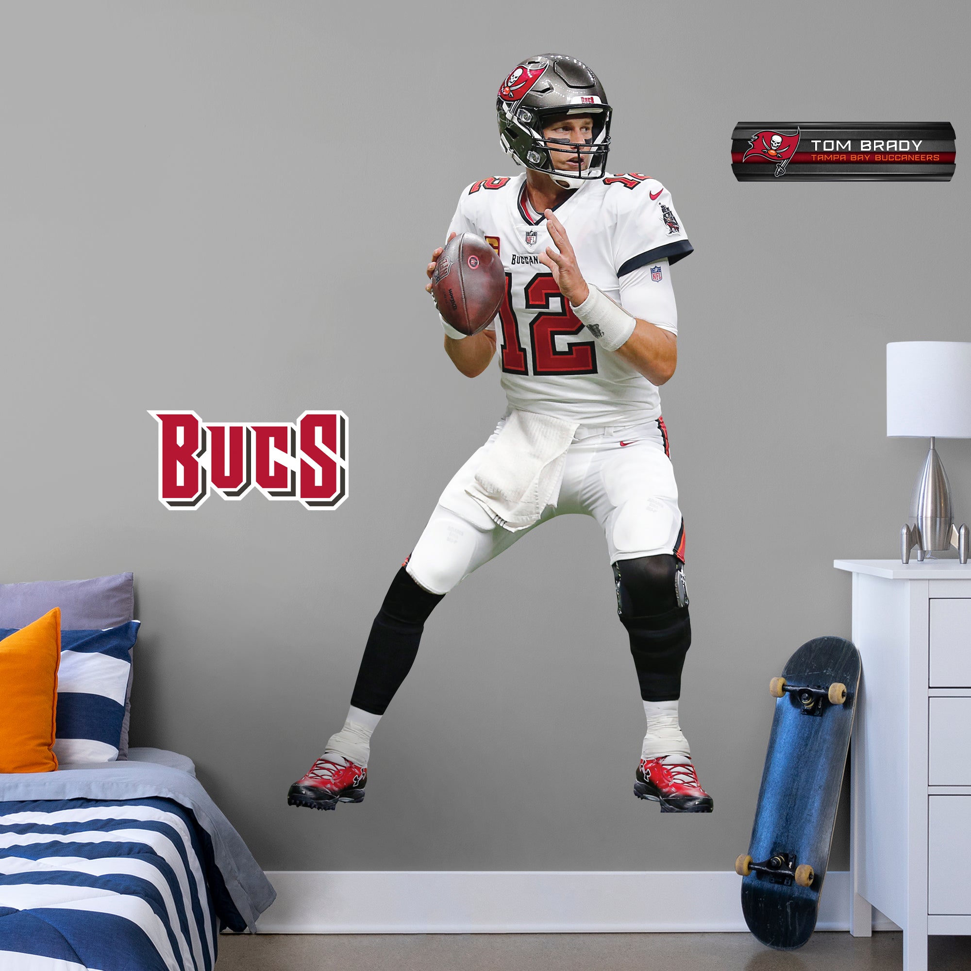 Tom Brady: Officially Licensed NFL Removable Wall Decal Life-Size Athlete + 2 Decals (48"W x 78"H) by Fathead | Vinyl