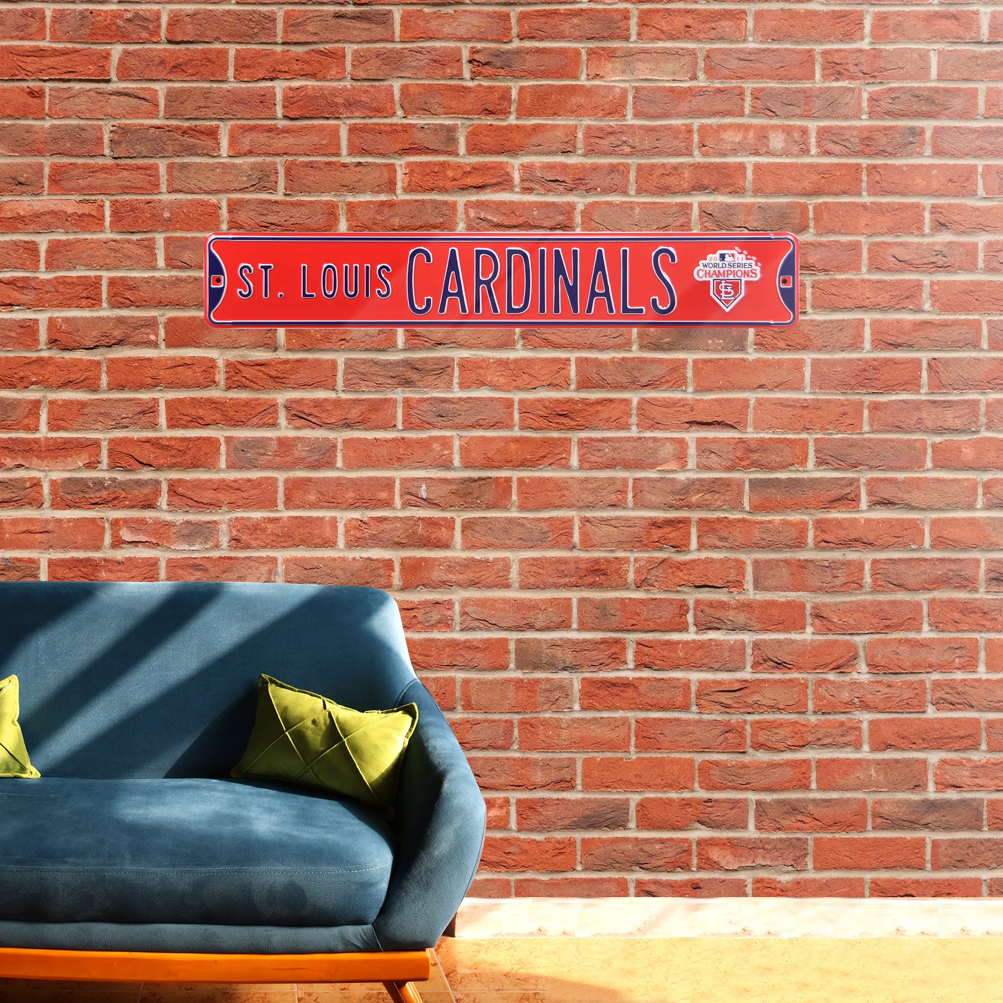 St Louis Cardinals Steel Street Sign with Logo-St Louis CARDINALS WS 2011 Logo 36" W x 6" H by Fathead