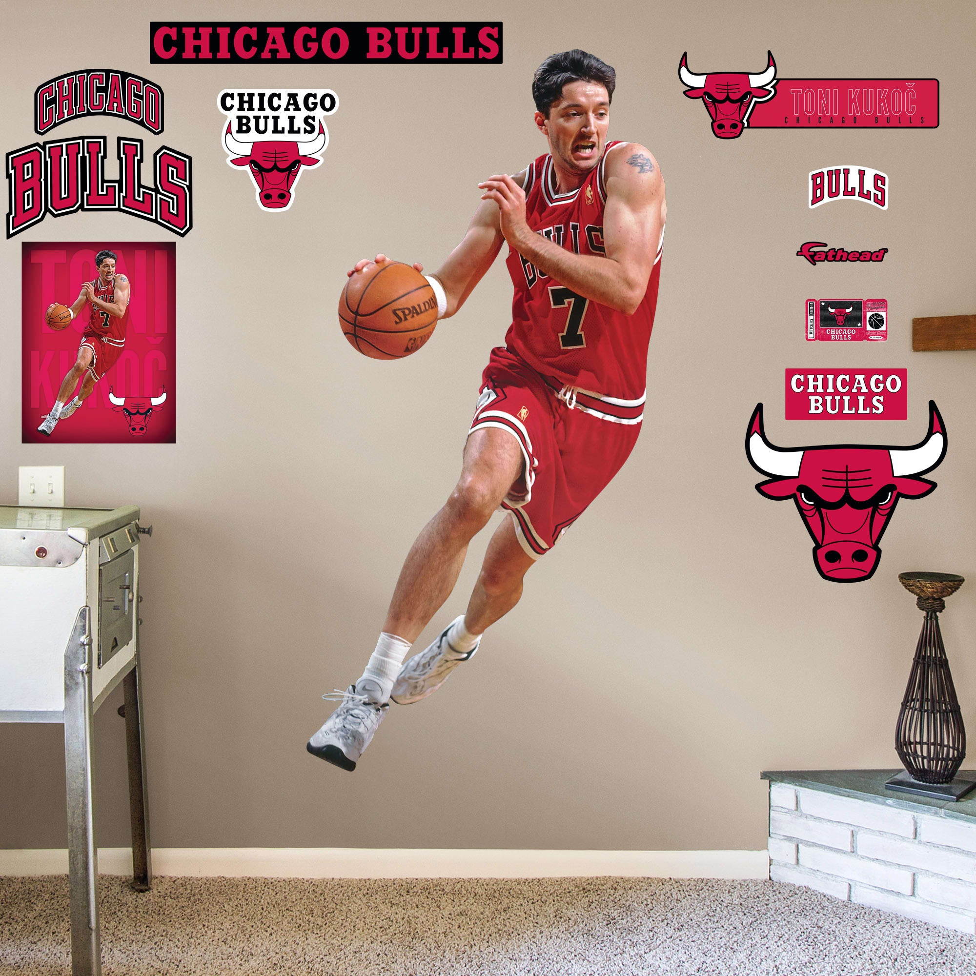 Toni Kukoc for Chicago Bulls - Officially Licensed NBA Removable Wall Decal Life-Size Athlete + 10 Decals (39"W x 78"H) by Fathe