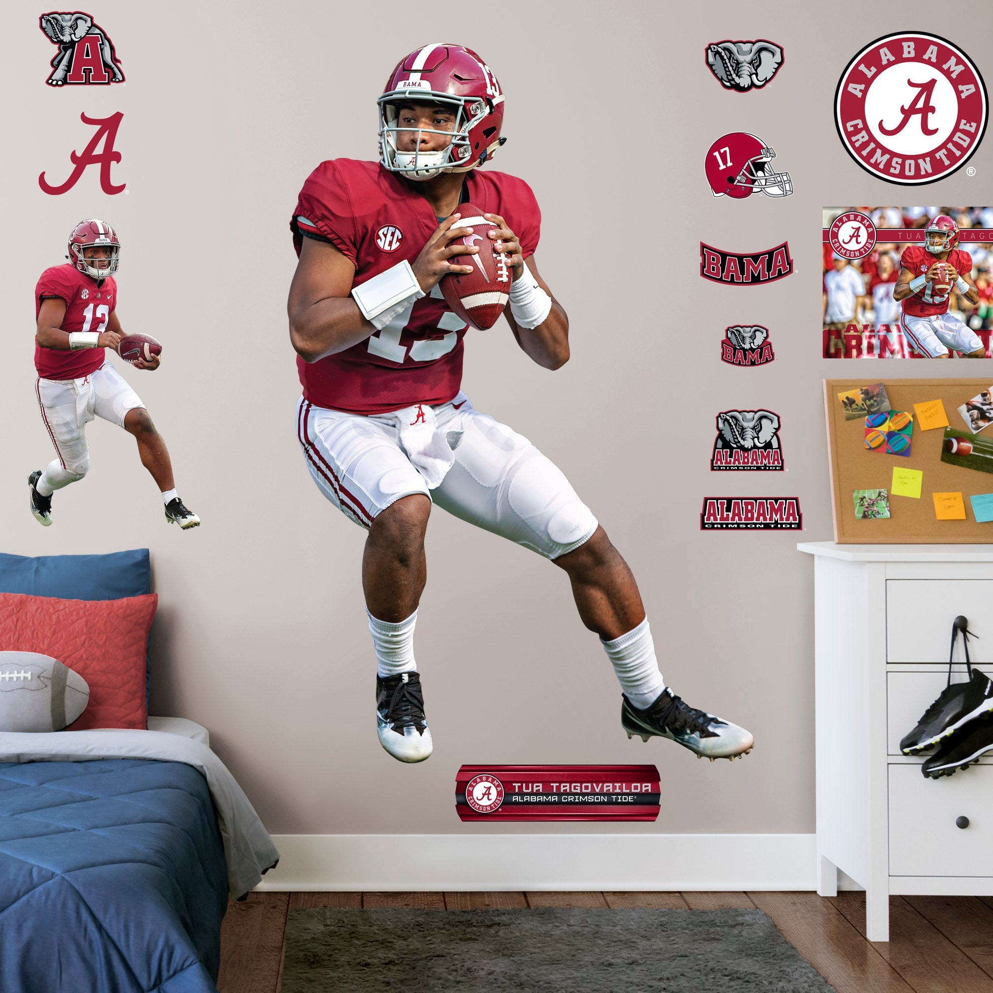 Tua Tagovailoa for Alabama Crimson Tide: Alabama - Officially Licensed Removable Wall Decal Life-Size Athlete + 13 Decals (50"W