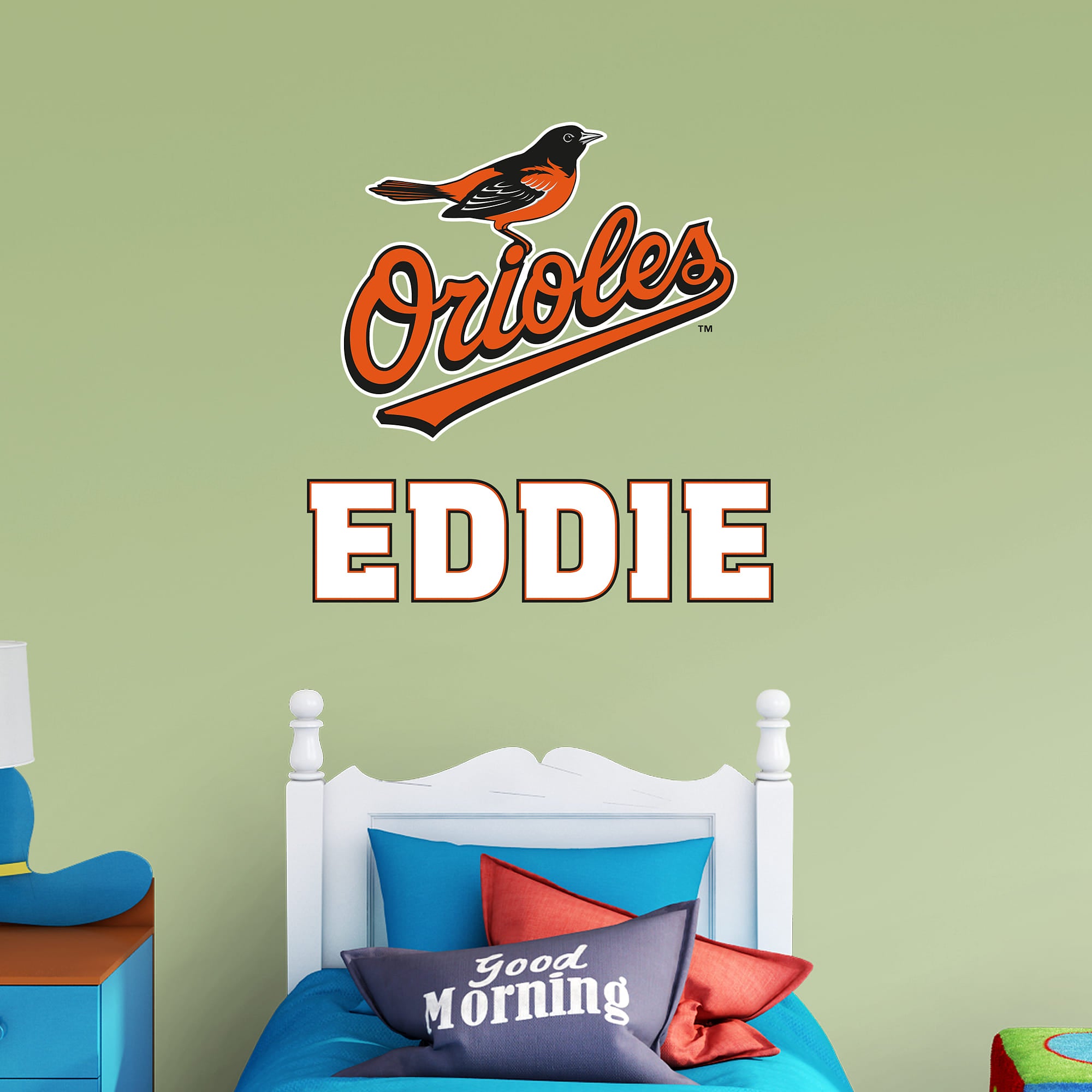 Baltimore Orioles: Stacked Personalized Name - Officially Licensed MLB Transfer Decal in White (52"W x 39.5"H) by Fathead | Viny