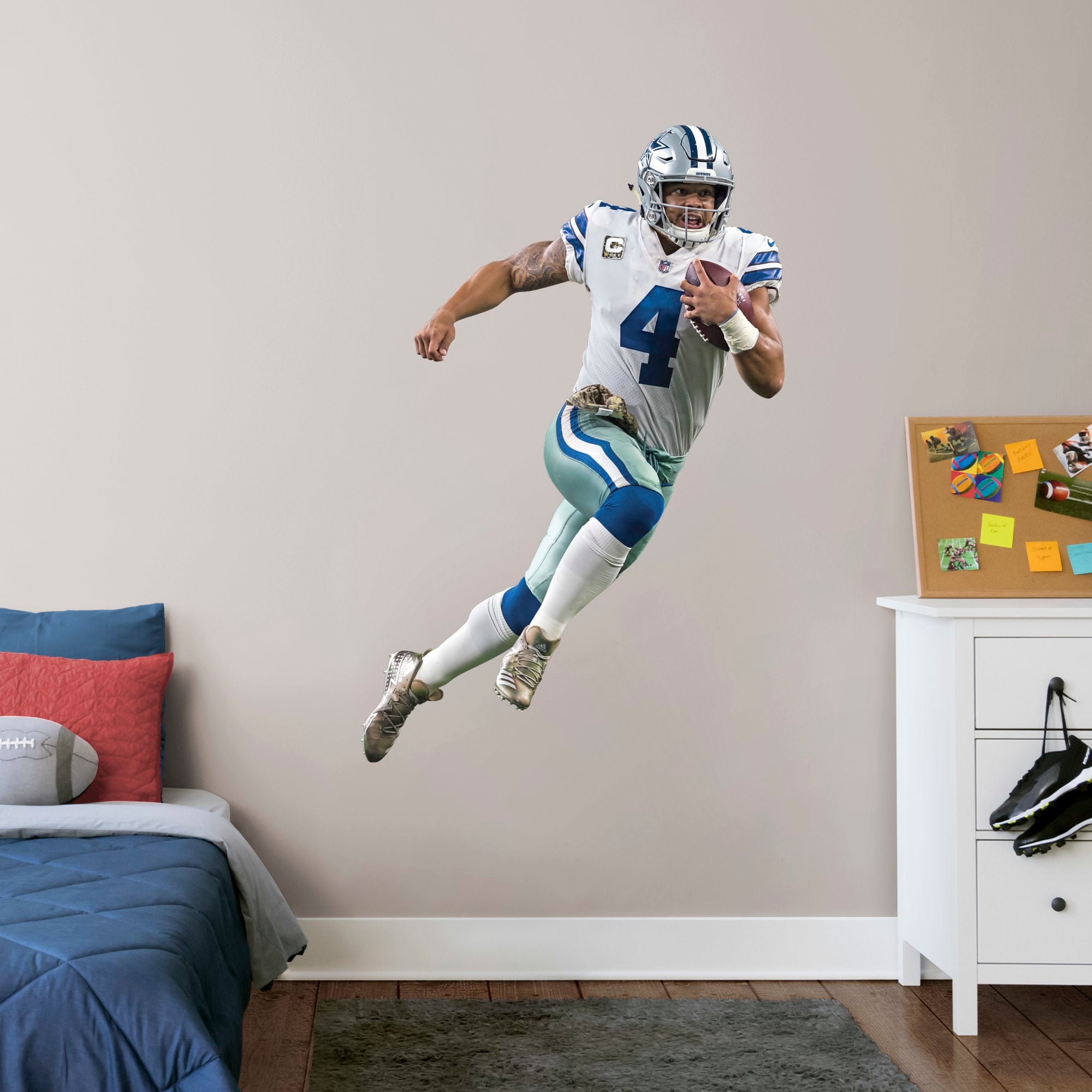 Dak Prescott for Dallas Cowboys: Scramble - Officially Licensed NFL Removable Wall Decal Giant Athlete + 2 Decals (34"W x 51"H)