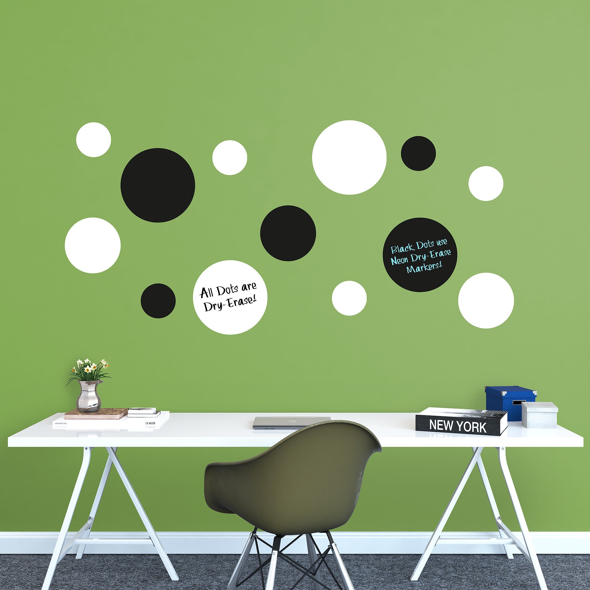 Black & White Message Dots - Removable Dry Erase Vinyl Decal 54.0"W x 39.5"H by Fathead