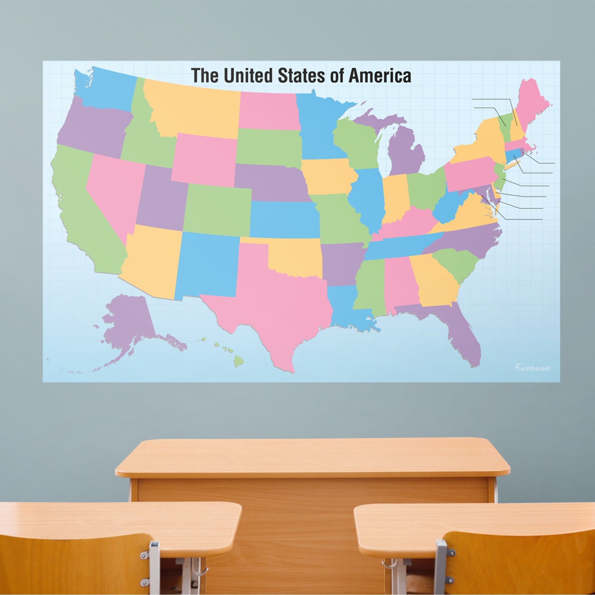 USA Map With Removable State Names - Removable Dry Erase Vinyl Decal 81.0"W x 51.0"H by Fathead