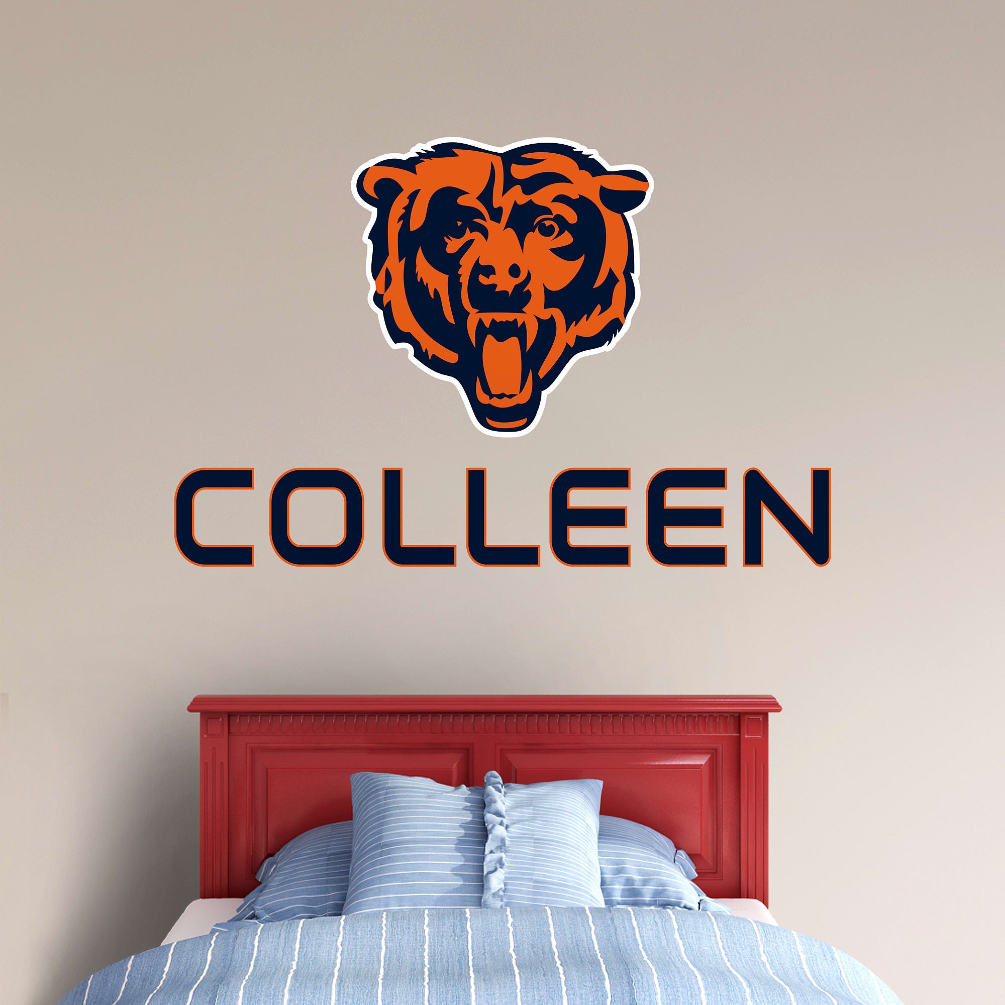 Chicago Bears: Bear Logo Stacked Personalized Name - Officially Licensed NFL Transfer Decal in Navy (52"W x 39.5"H) by Fathead |