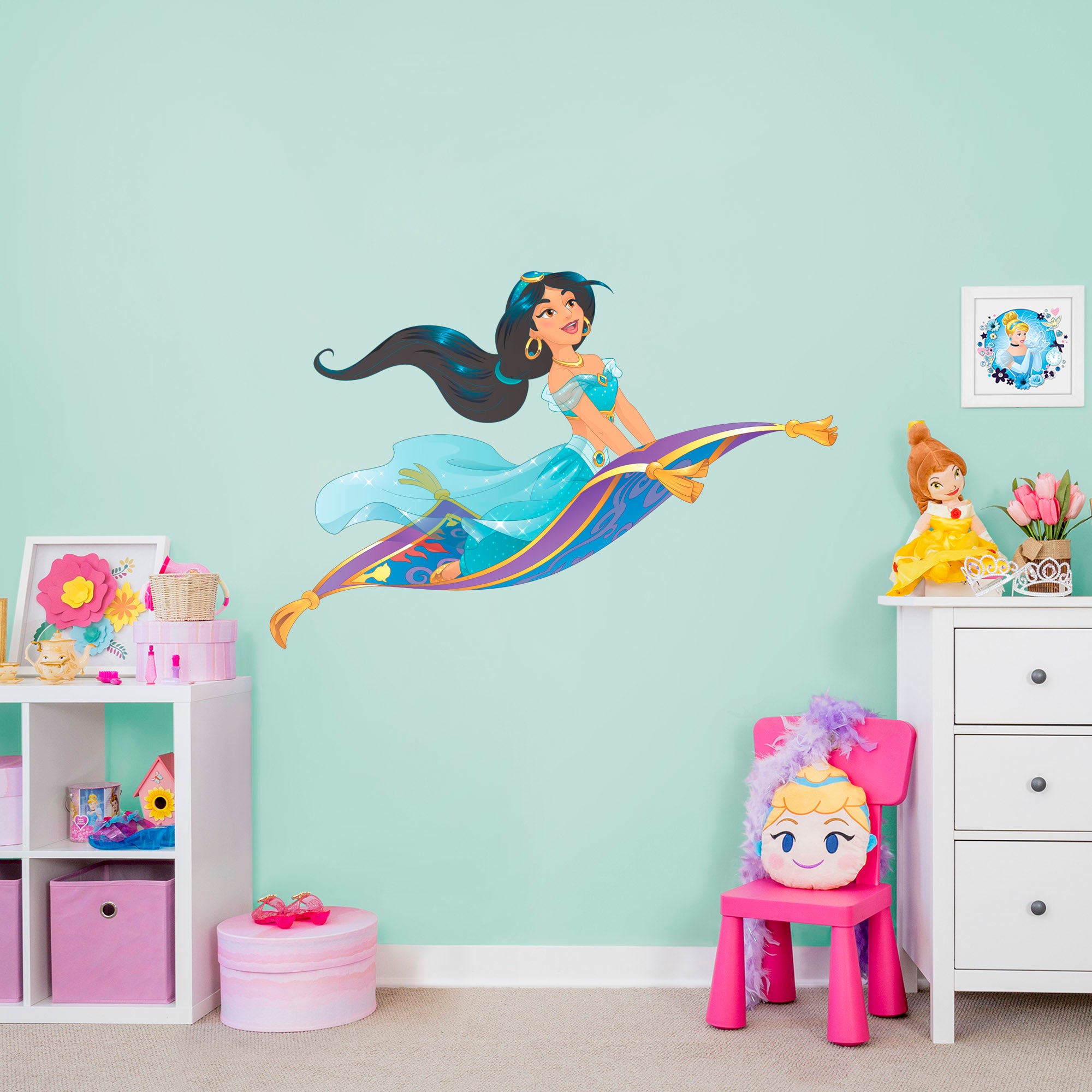 Jasmine: Flying Carpet Ride - Officially Licensed Disney Removable Wall Decal Life-Size Character + 2 Decals (77"W x 51"H) by Fa