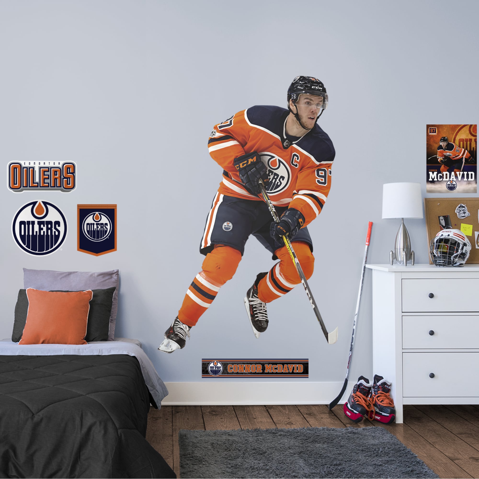 Connor McDavid for Edmonton Oilers - Officially Licensed NHL Removable Wall Decal Life-Size Athlete + 7 Decals (49"W x 76"H) by