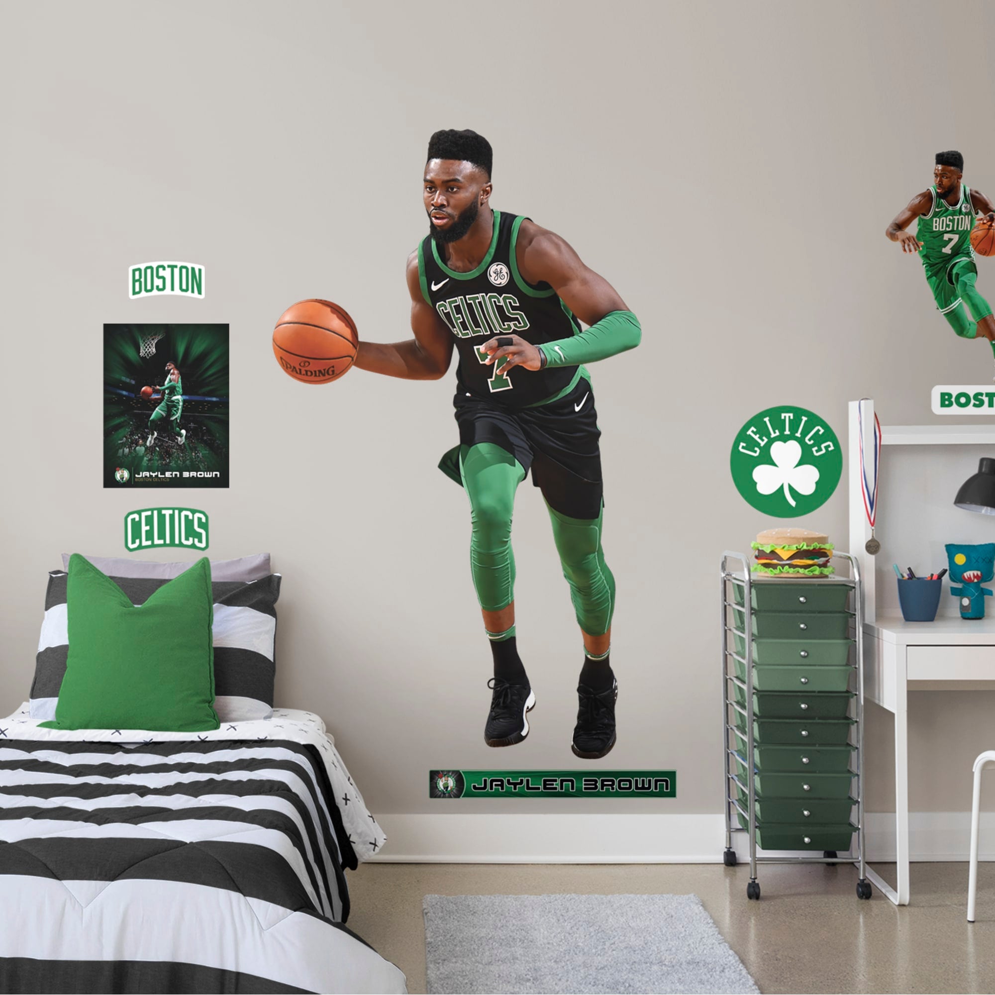 Jaylen Brown for Boston Celtics - Officially Licensed NBA Removable Wall Decal Life-Size Athlete + 12 Decals (46"W x 78"H) by Fa