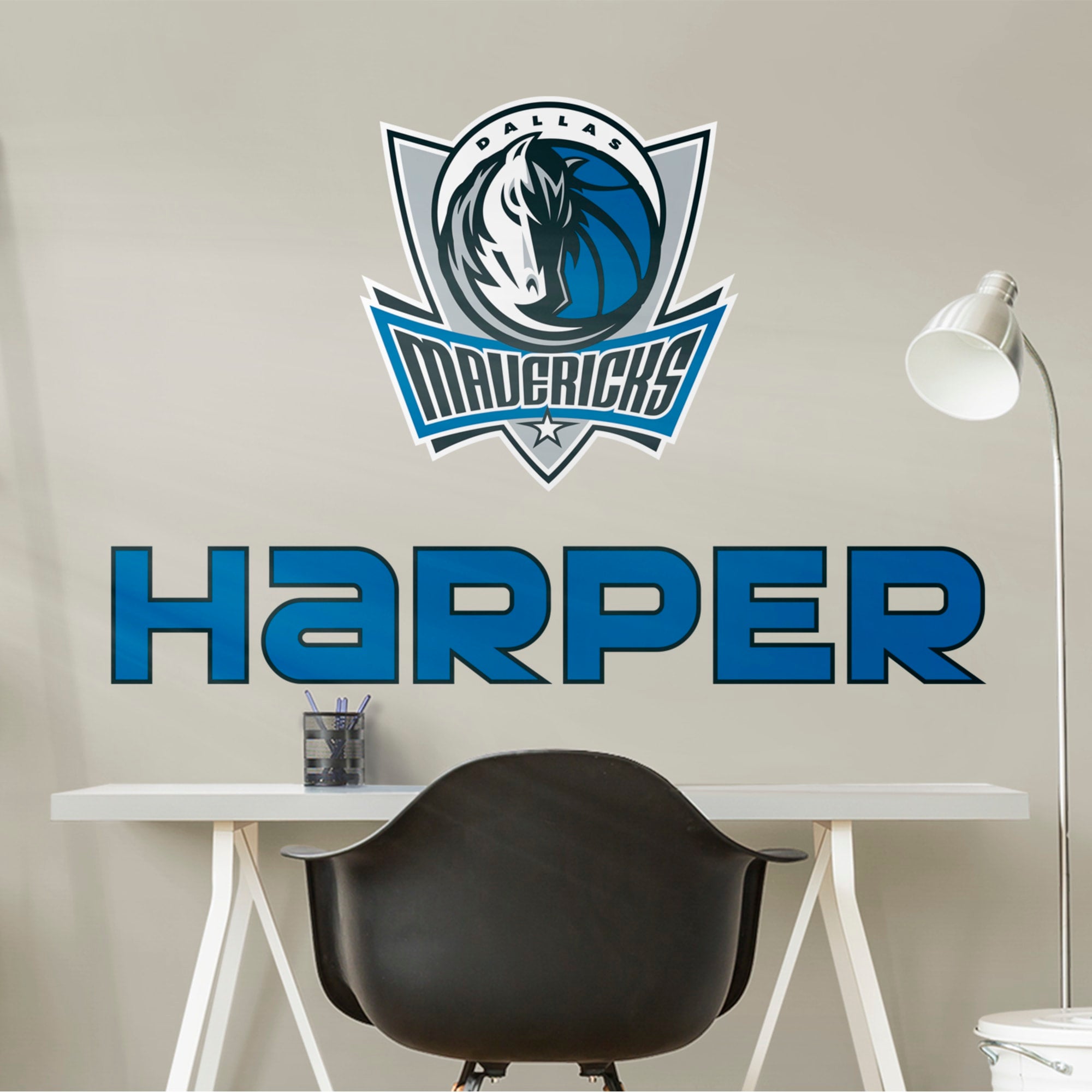 Dallas Mavericks: Stacked Personalized Name - Officially Licensed NBA Transfer Decal in Blue (39.5"W x 52"H) by Fathead | Vinyl