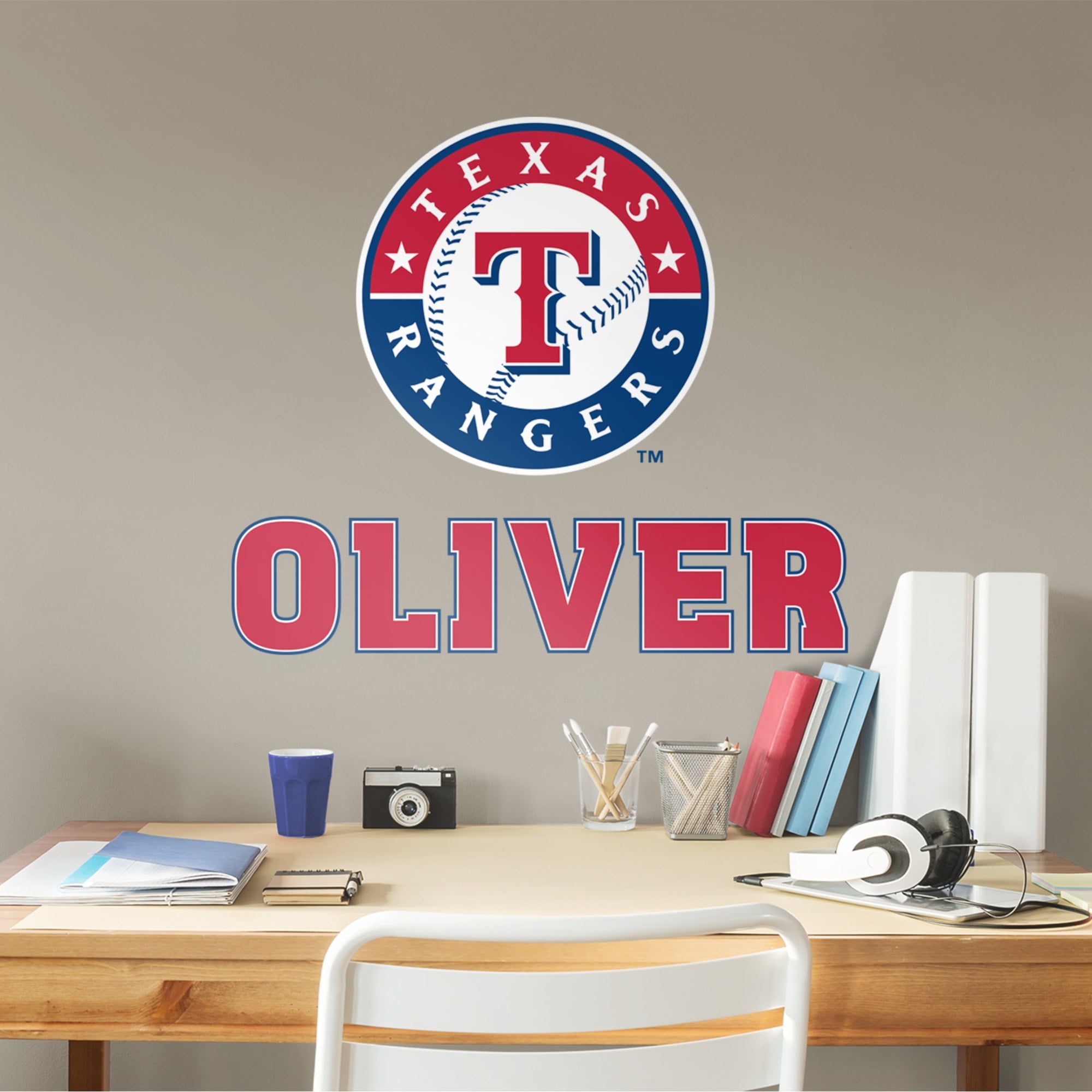 Texas Rangers: Stacked Personalized Name - Officially Licensed MLB Transfer Decal in Red (52"W x 39.5"H) by Fathead | Vinyl