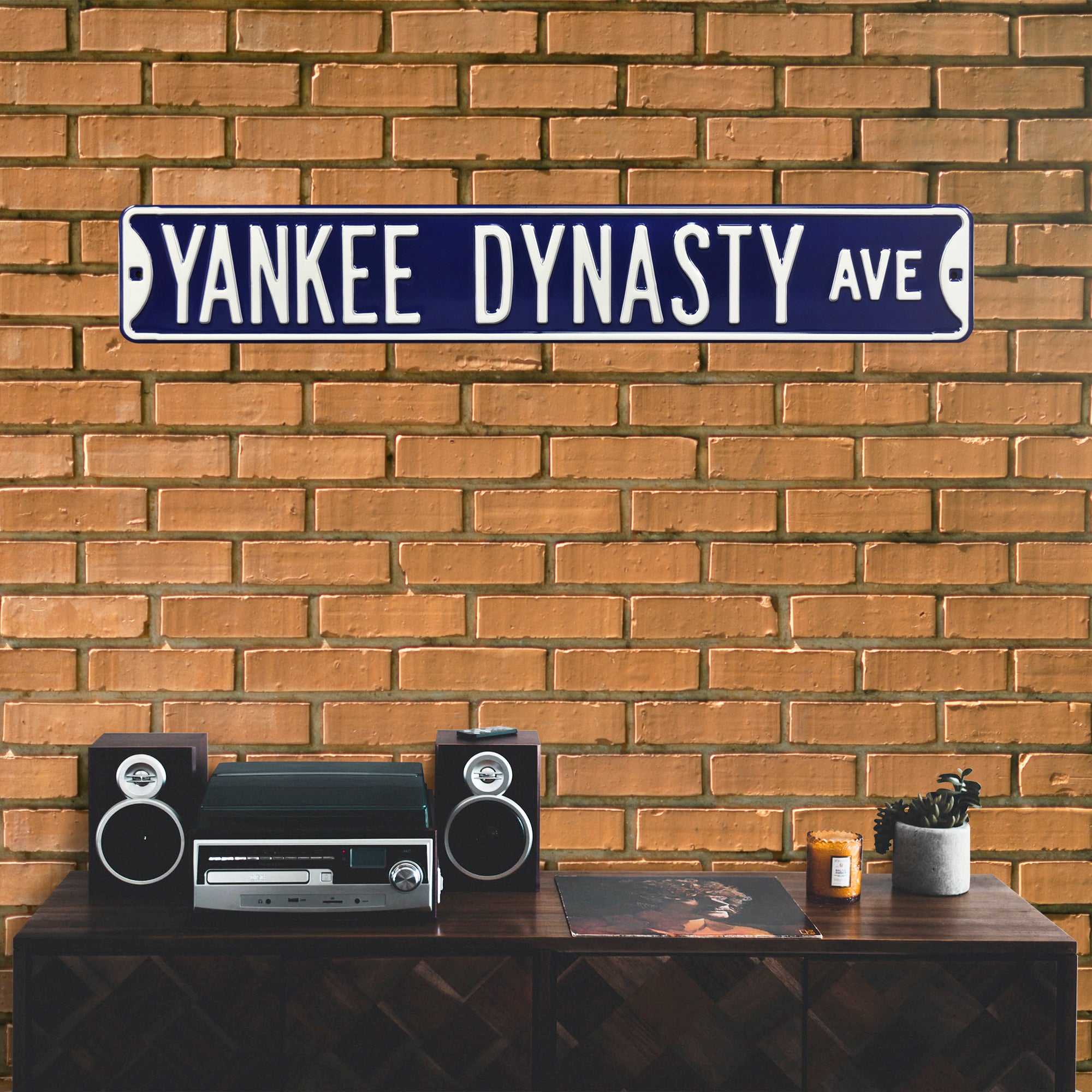 New York Yankees Steel Street Sign-YANKEE DYNASTY DR 36" W x 6" H by Fathead