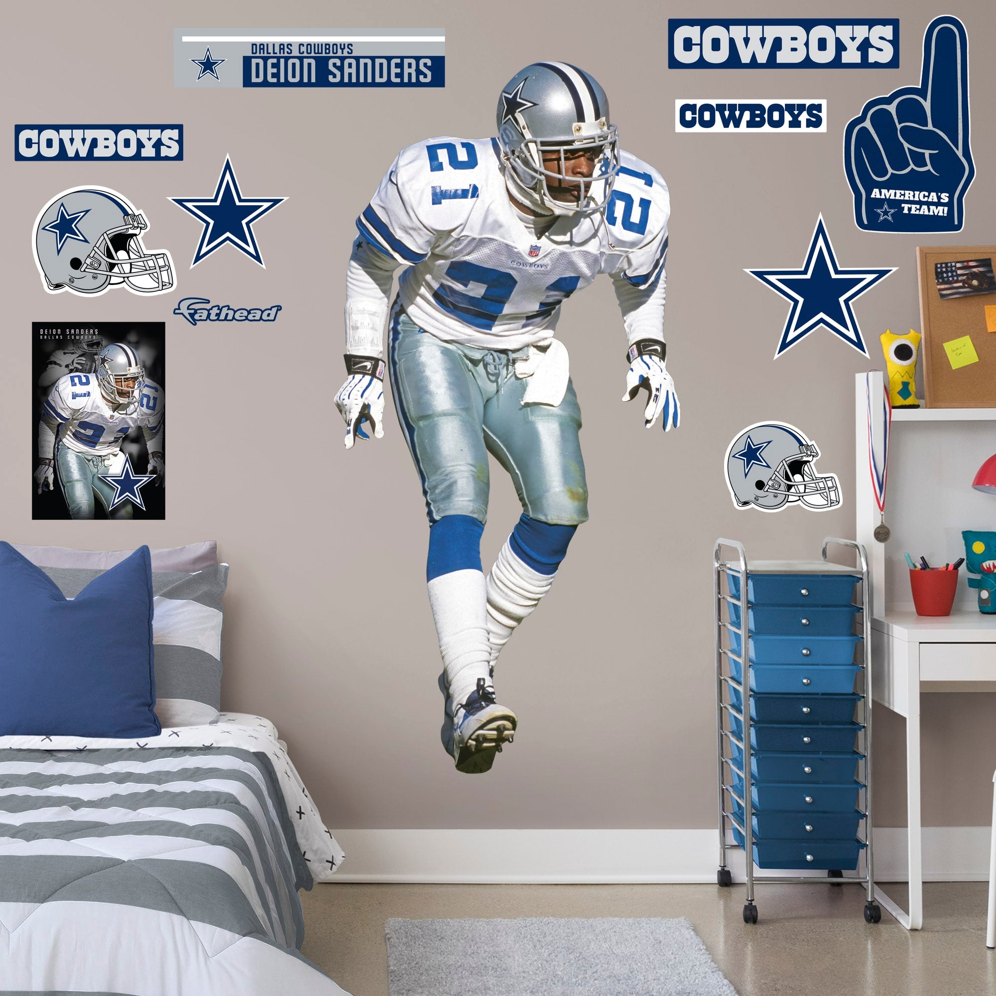 Deion Sanders for Dallas Cowboys: Legend - Officially Licensed NFL Removable Wall Decal Life-Size Athlete + 11 Decals (37"W x 75