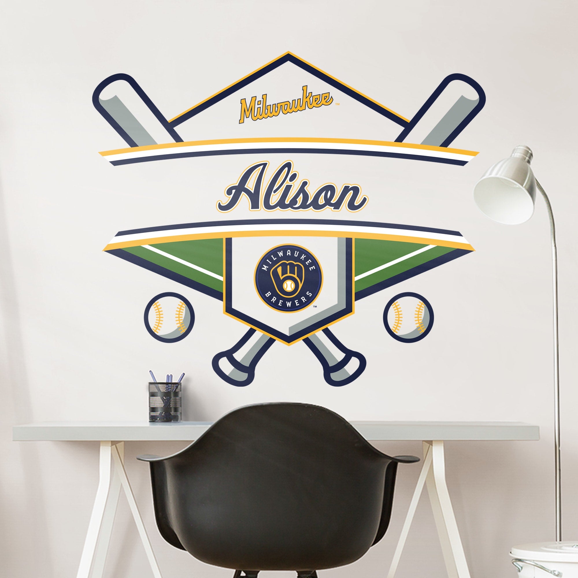 Milwaukee Brewers: Personalized Name - Officially Licensed MLB Transfer Decal 45.0"W x 38.5"H by Fathead | Vinyl