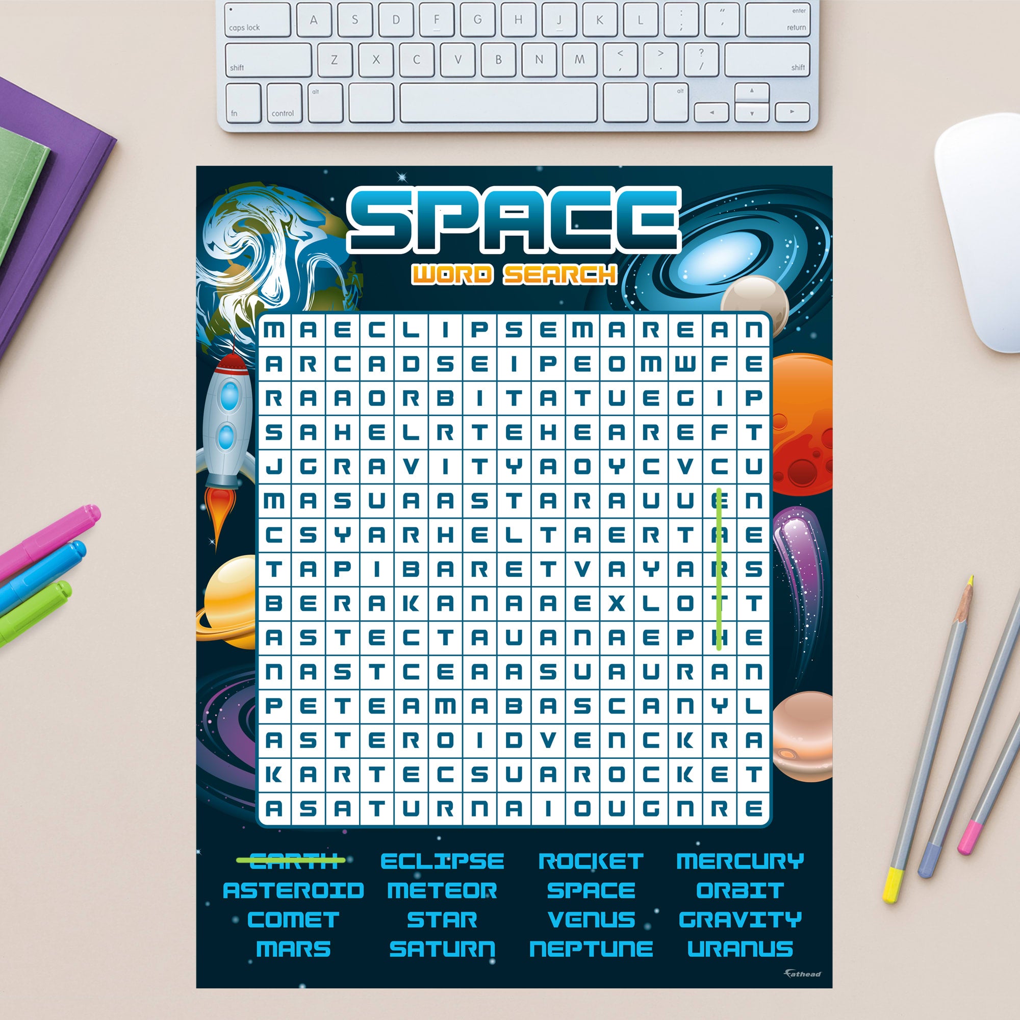 Word Search: Outer Space - Removable Dry Erase Vinyl Decal 12"W x 16.0"H by Fathead