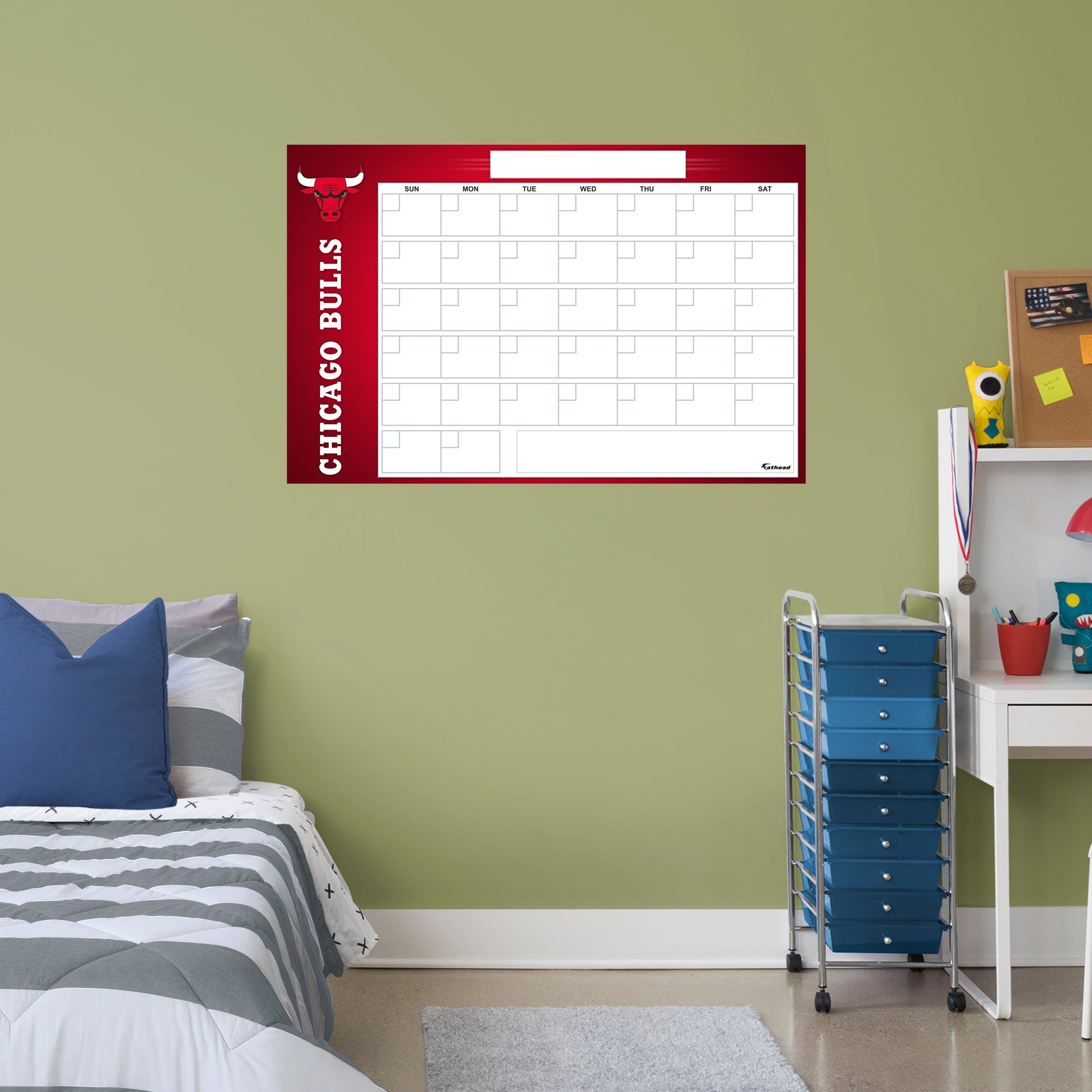 Chicago Bulls Dry Erase Calendar - Officially Licensed NBA Removable Wall Decal Giant Decal (34"W x 52"H) by Fathead | Vinyl