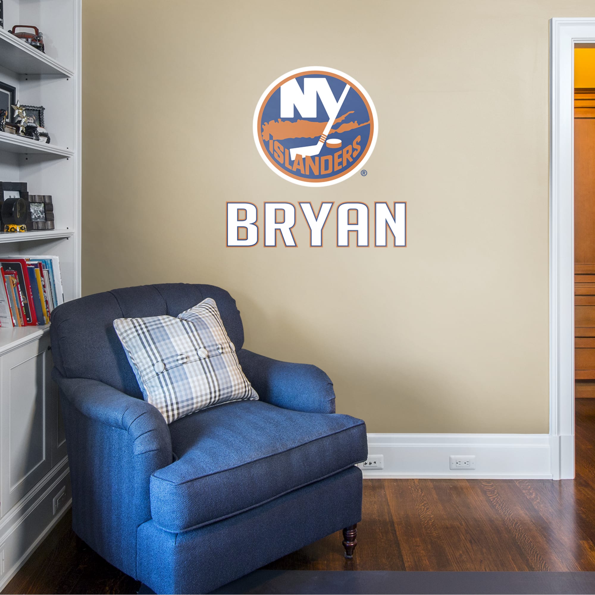 New York Islanders: Stacked Personalized Name - Officially Licensed NHL Transfer Decal in White (39.5"W x 52"H) by Fathead | Vin