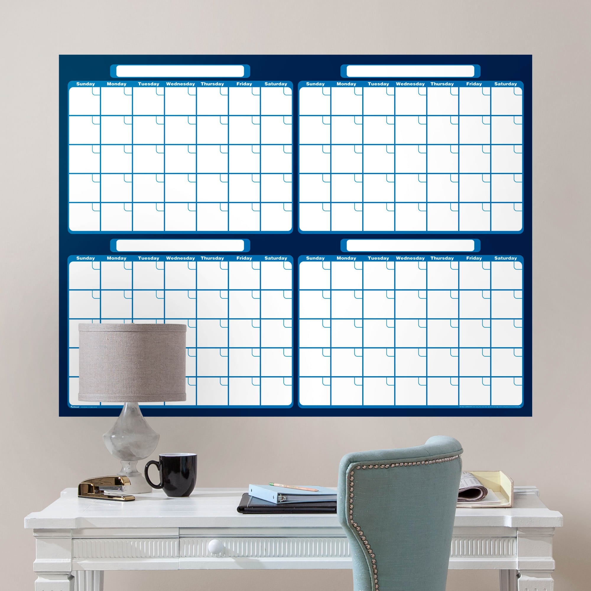 Four Month Calendar - Removable Dry Erase Vinyl Decal in Navy/Royal Blue (52"Wx39.5"H) by Fathead