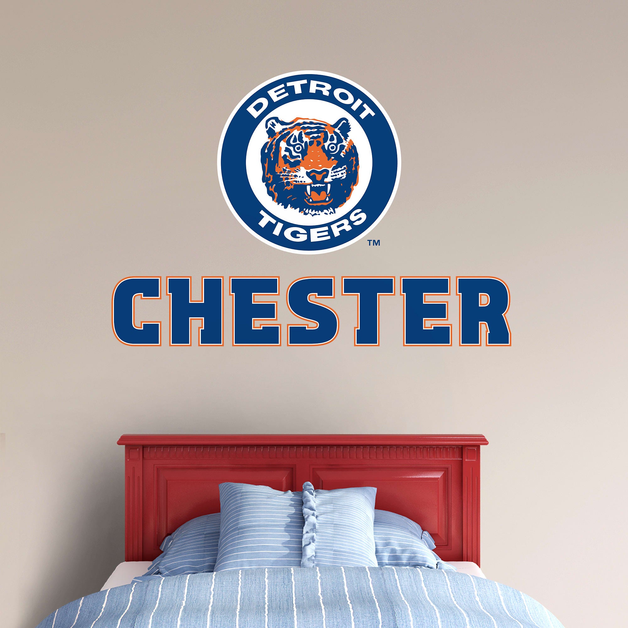 Detroit Tigers: Classic Stacked Personalized Name - Officially Licensed MLB Transfer Decal in Blue (52"W x 39.5"H) by Fathead |