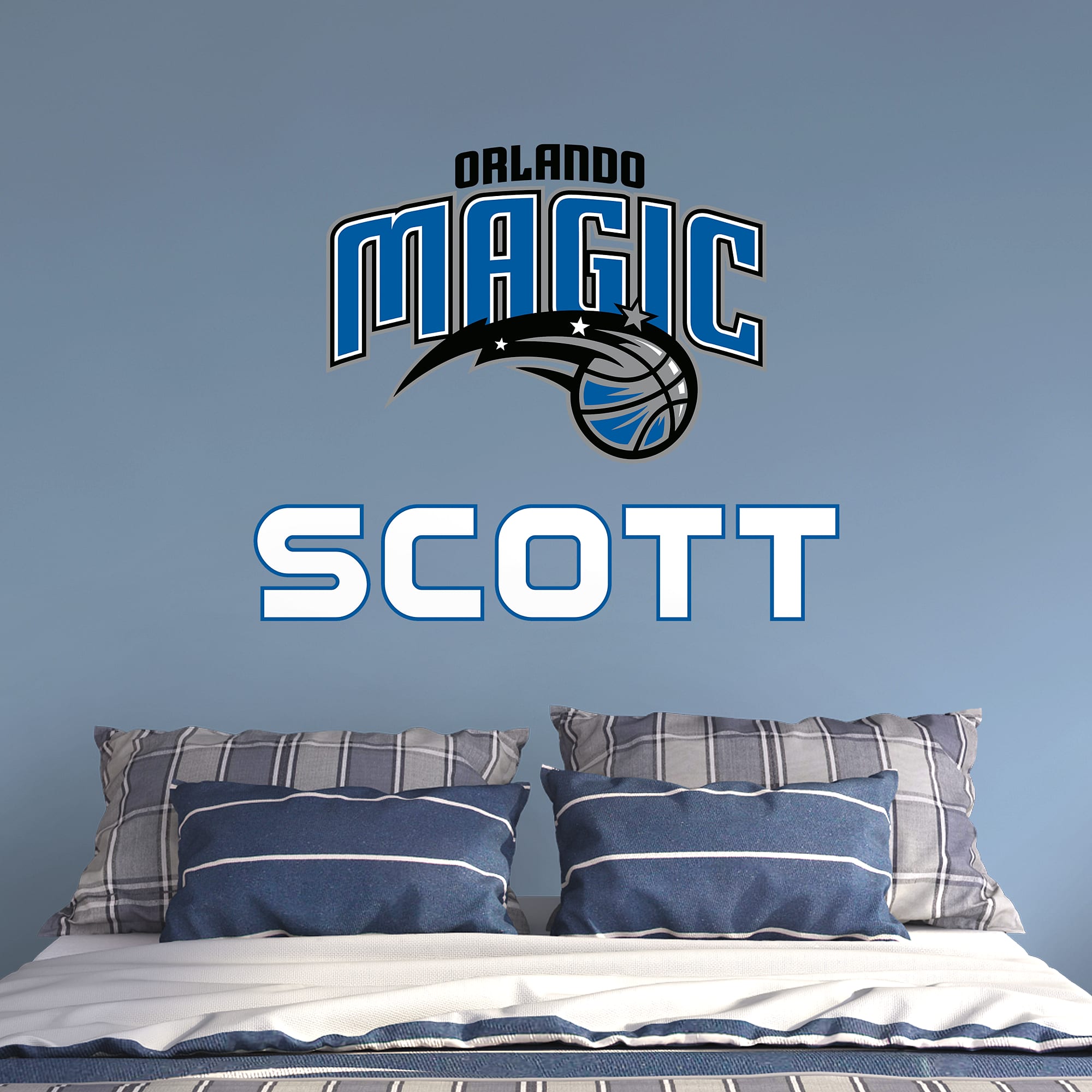 Orlando Magic: Stacked Personalized Name - Officially Licensed NBA Transfer Decal in White (52"W x 39.5"H) by Fathead | Vinyl
