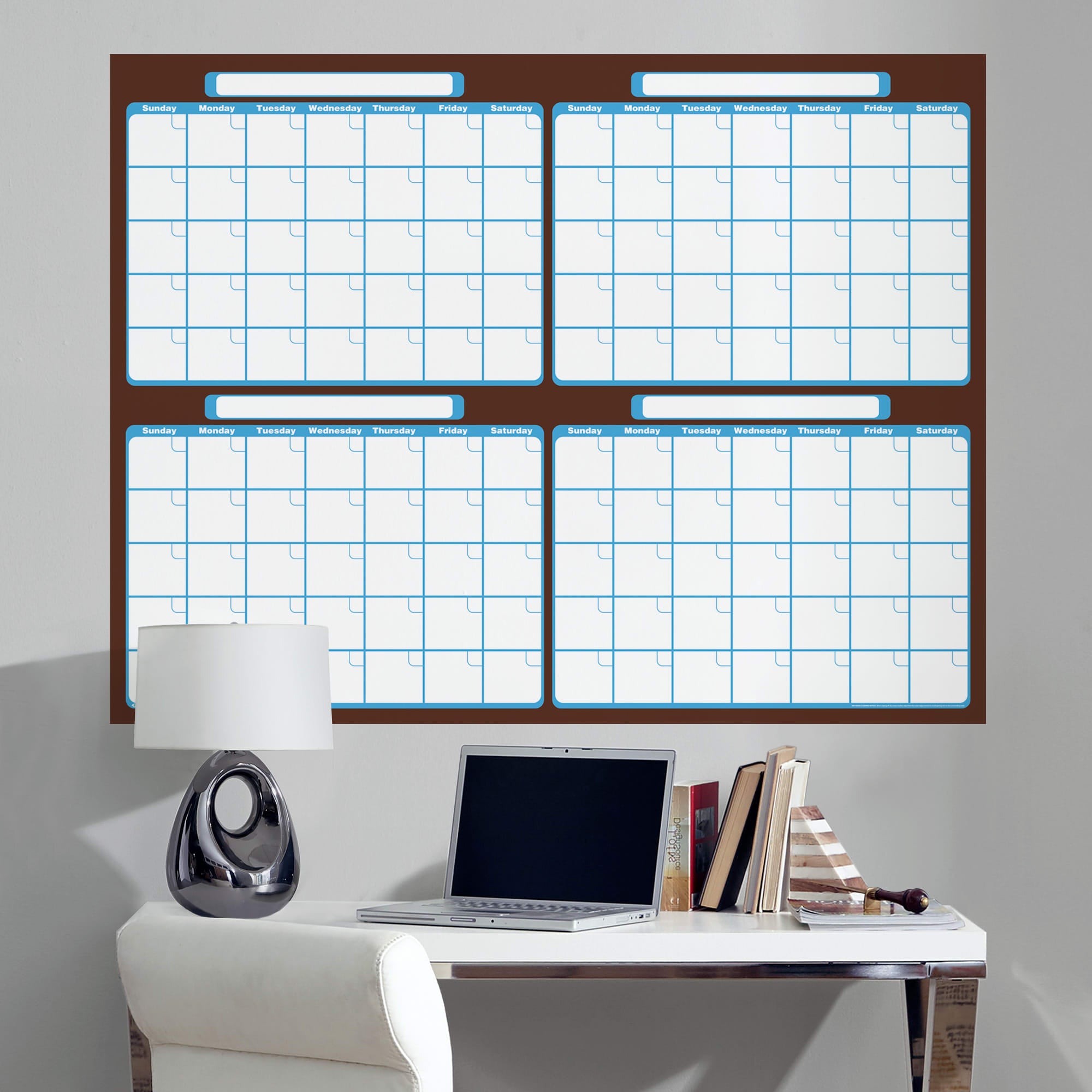 Four Month Calendar - Removable Dry Erase Vinyl Decal in Brown/Blue (52"Wx39.5"H) by Fathead