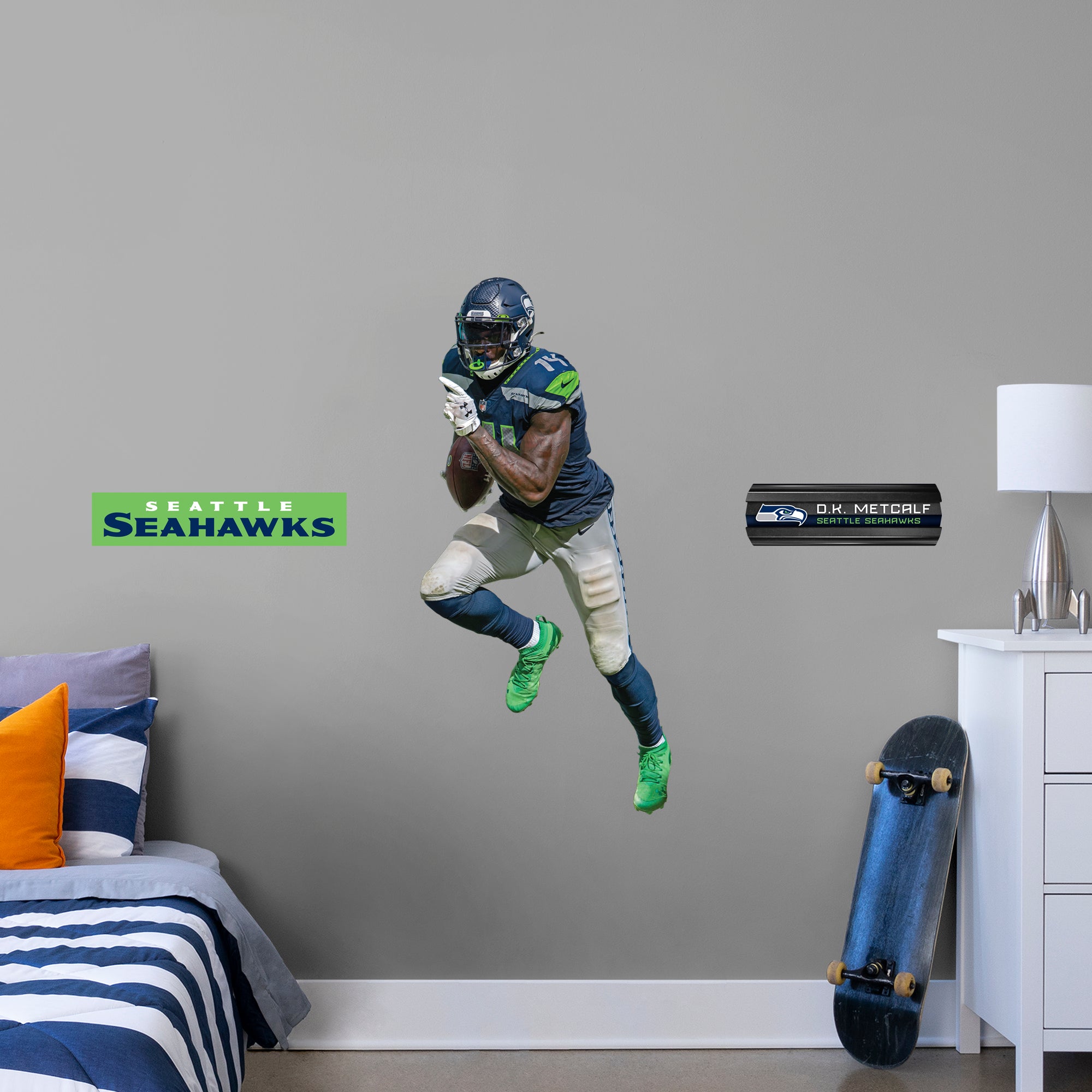 D.K. Metcalf 2020 - Officially Licensed NFL Removable Wall Decal Giant Athlete + 2 Decals (23"W x 49"H) by Fathead | Vinyl