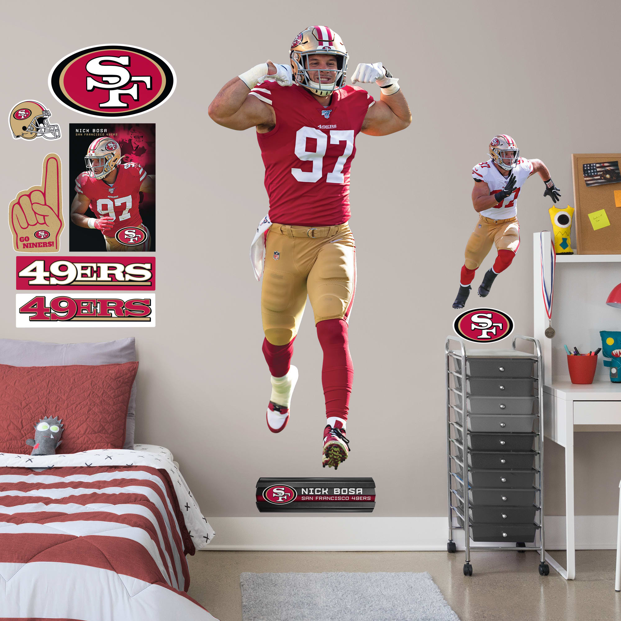 Nick Bosa for San Francisco 49ers: Flex - Officially Licensed NFL Removable Wall Decal Life-Size Athlete + 10 Decals (36"W x 78"