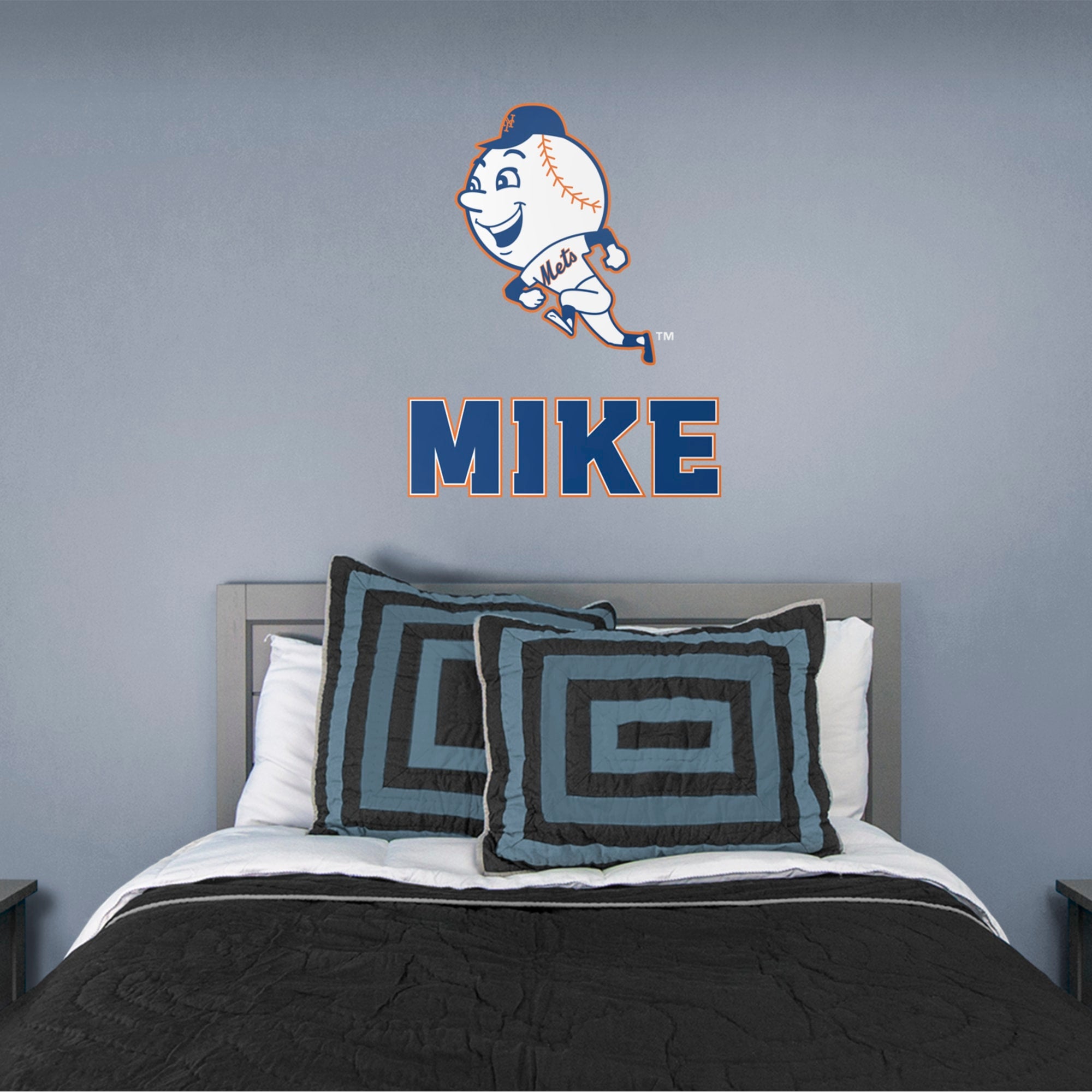 New York Mets: Mr. Met Stacked Personalized Name - Officially Licensed MLB Transfer Decal in Blue (52"W x 39.5"H) by Fathead | V