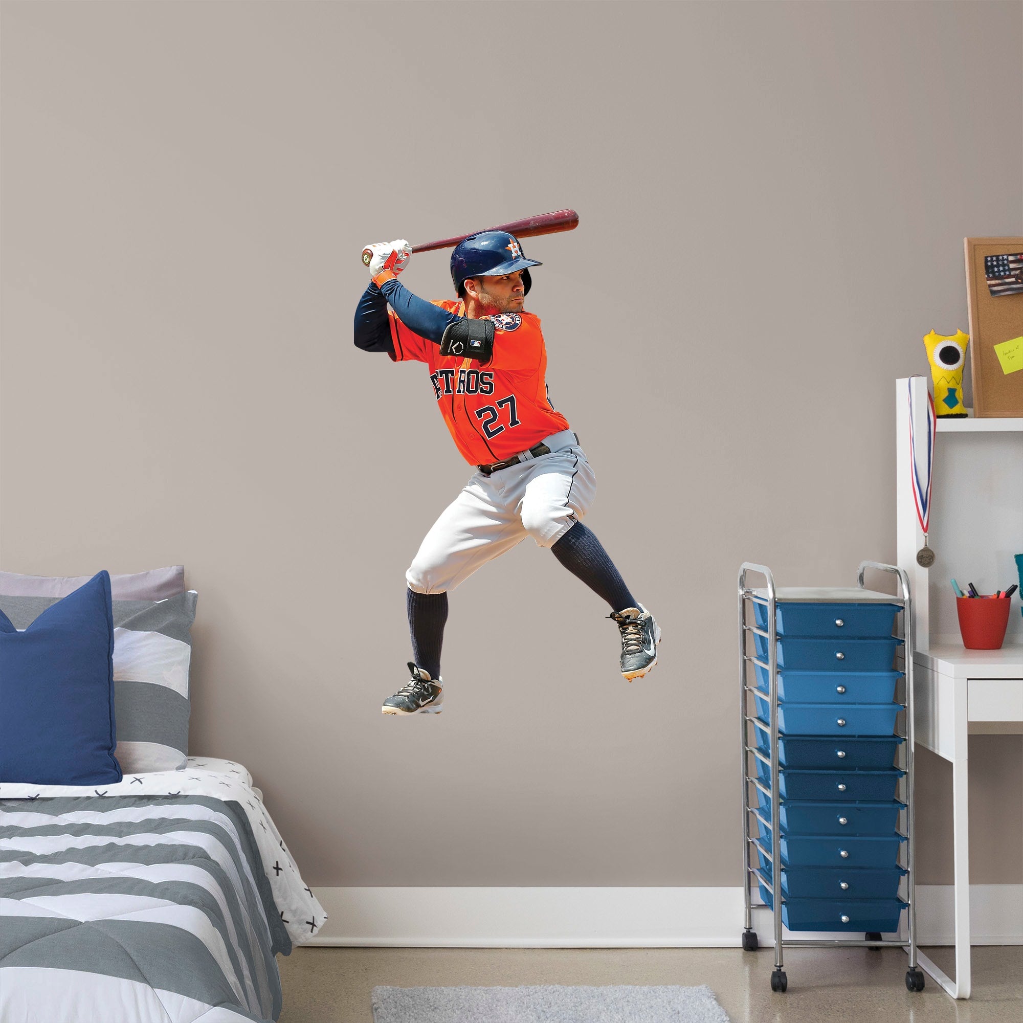 Jose Altuve for Houston Astros: Batting - Officially Licensed MLB Removable Wall Decal Giant Athlete + 2 Decals (31"W x 51"H) by
