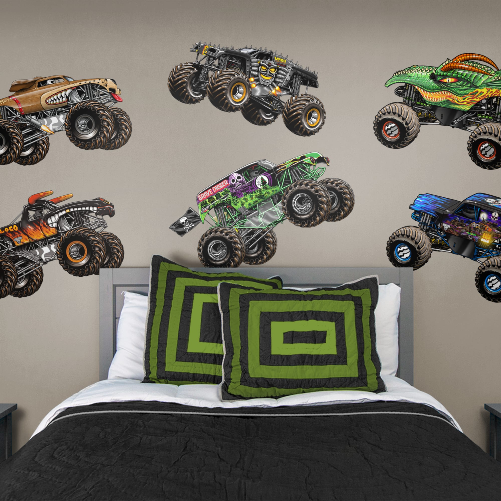 Monster Jam: Cartoon Trucks Collection - Officially Licensed Removable Wall Decal 79.0"W x 52.0"H by Fathead | Vinyl