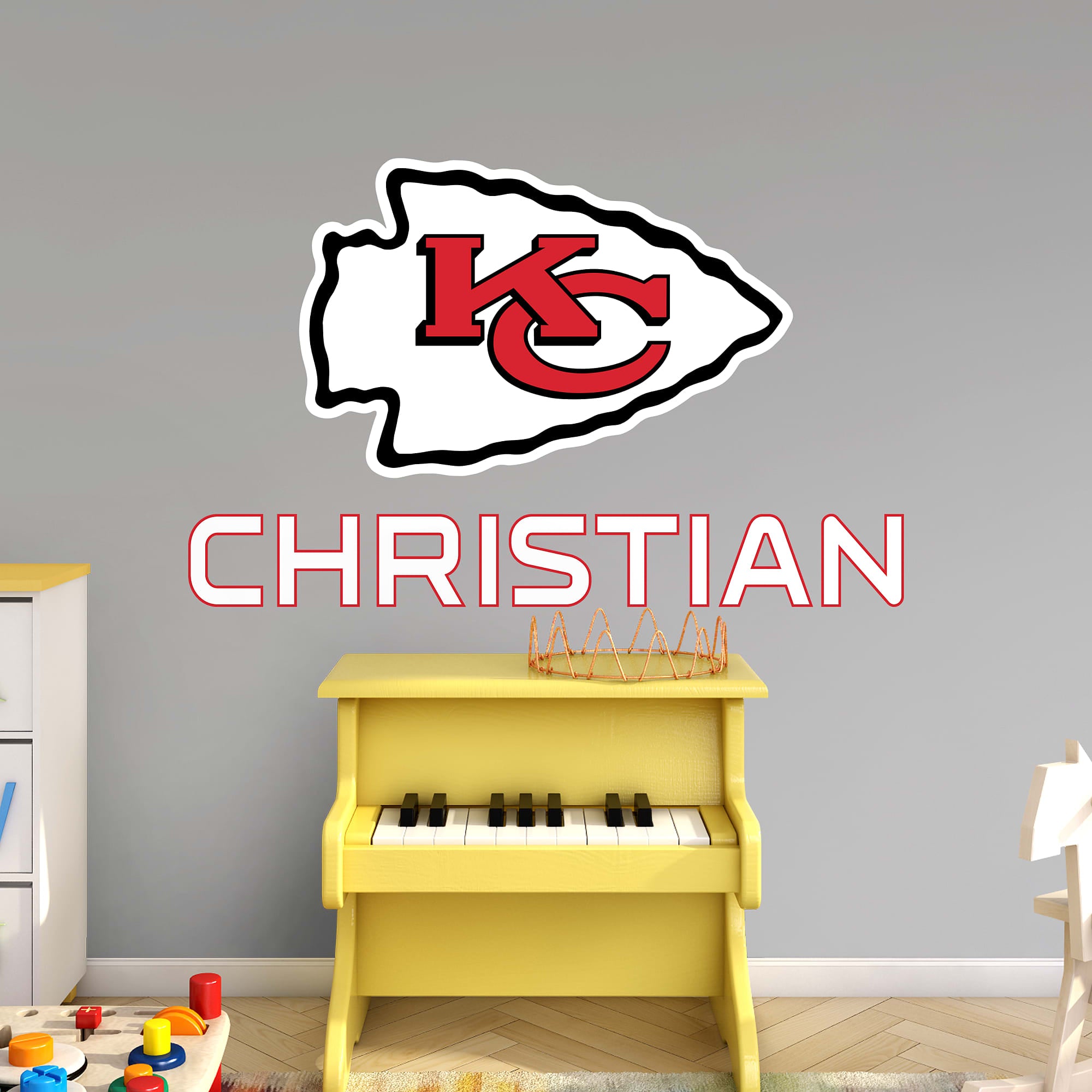 Kansas City Chiefs: Stacked Personalized Name - Officially Licensed NFL Transfer Decal in White (52"W x 39.5"H) by Fathead | Vin