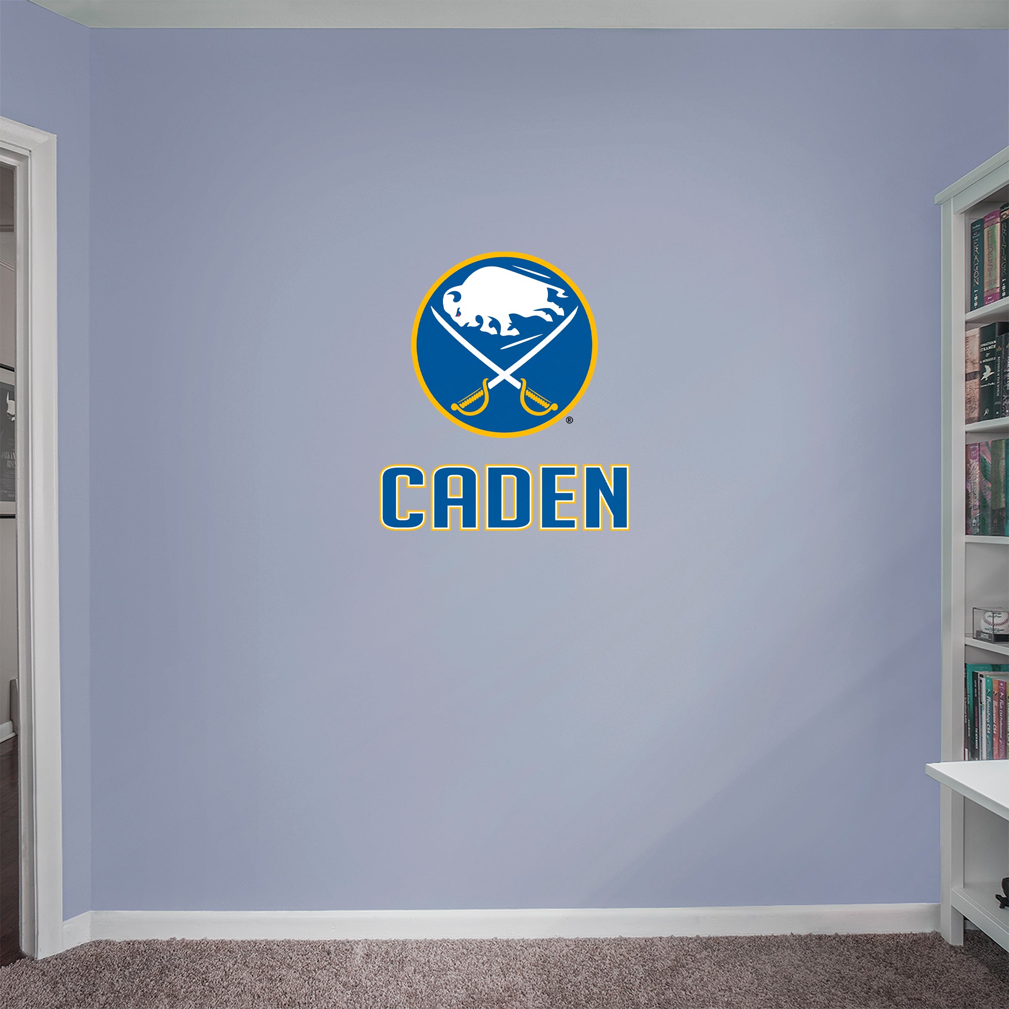 Buffalo Sabres 2020 Stacked Personalized Name Blue Text PREMASK Officially Licensed NHL Removable Wall Decal Life Size Decal by