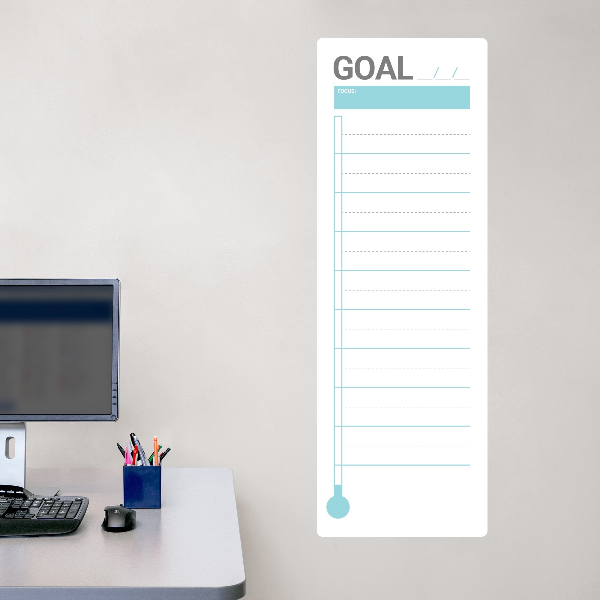 Goal Thermometer: Minamalist Design - Removable Dry Erase Vinyl Decal in Turquoise (42"W x 14"H) by Fathead