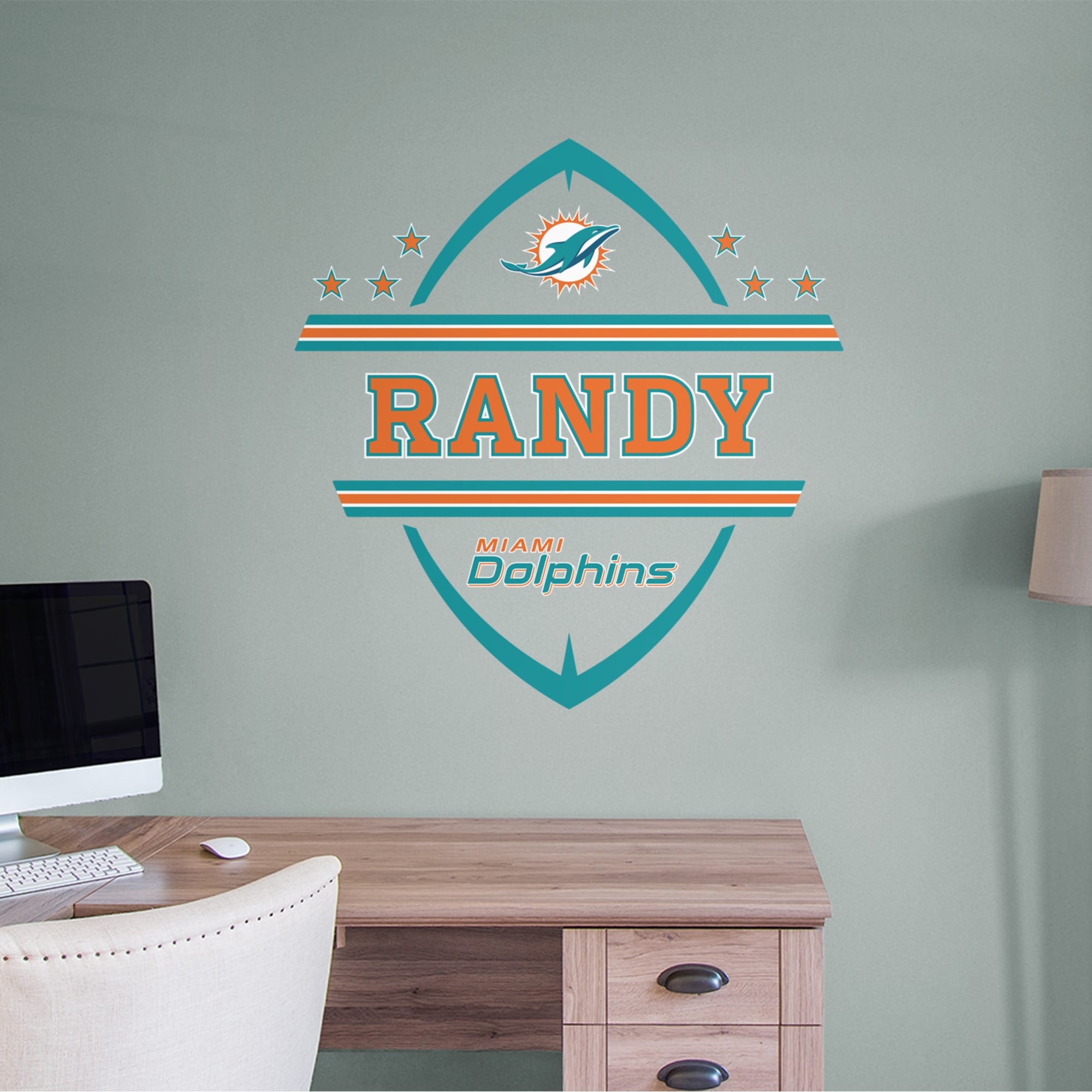 Miami Dolphins: Personalized Name - Officially Licensed NFL Transfer Decal 51.0"W x 38.0"H by Fathead | Vinyl