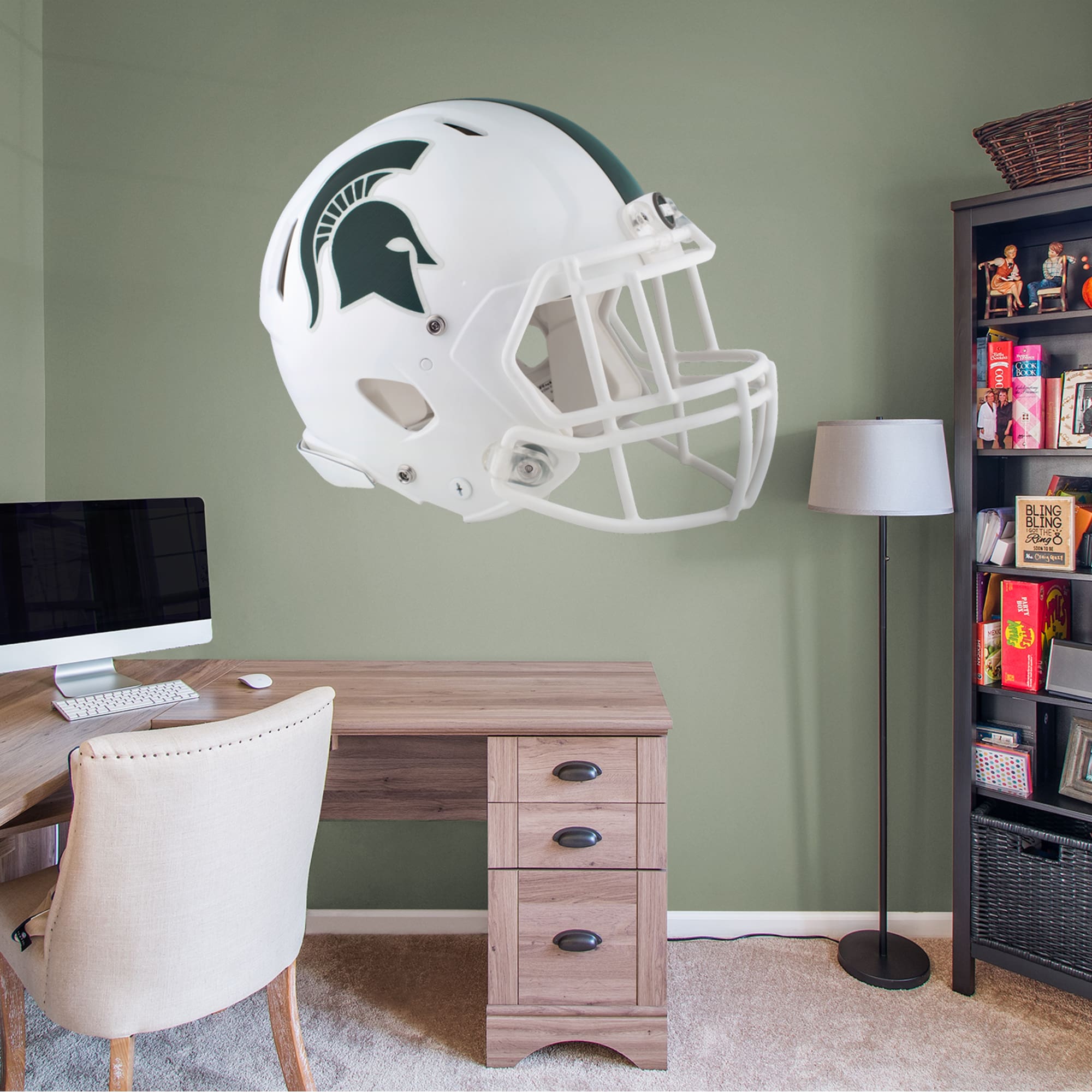 Michigan State Spartans: White Helmet - Officially Licensed Removable Wall Decal 52.0"W x 44.0"H by Fathead | Vinyl