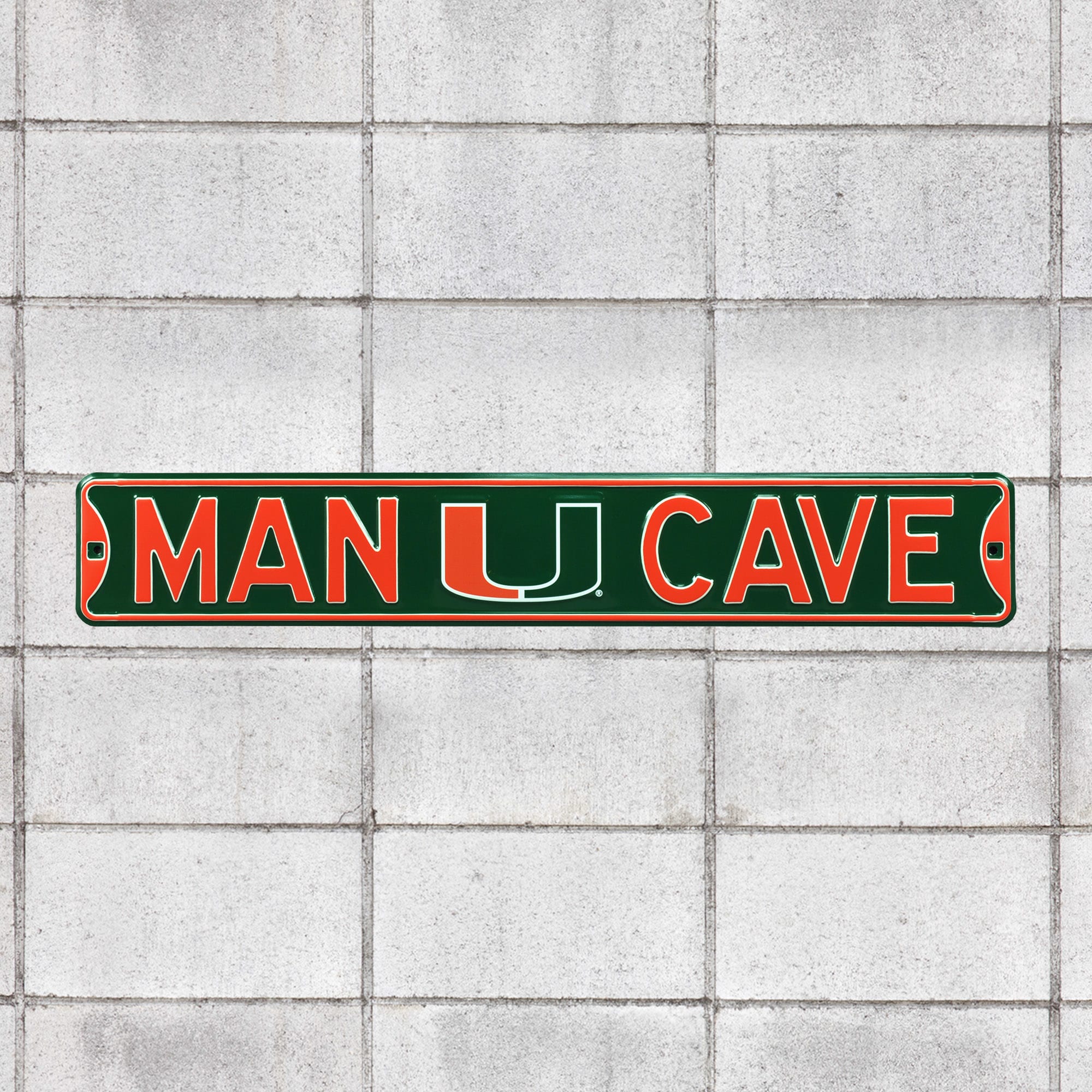 Miami Hurricanes: Man Cave - Officially Licensed Metal Street Sign 36.0"W x 6.0"H by Fathead | 100% Steel