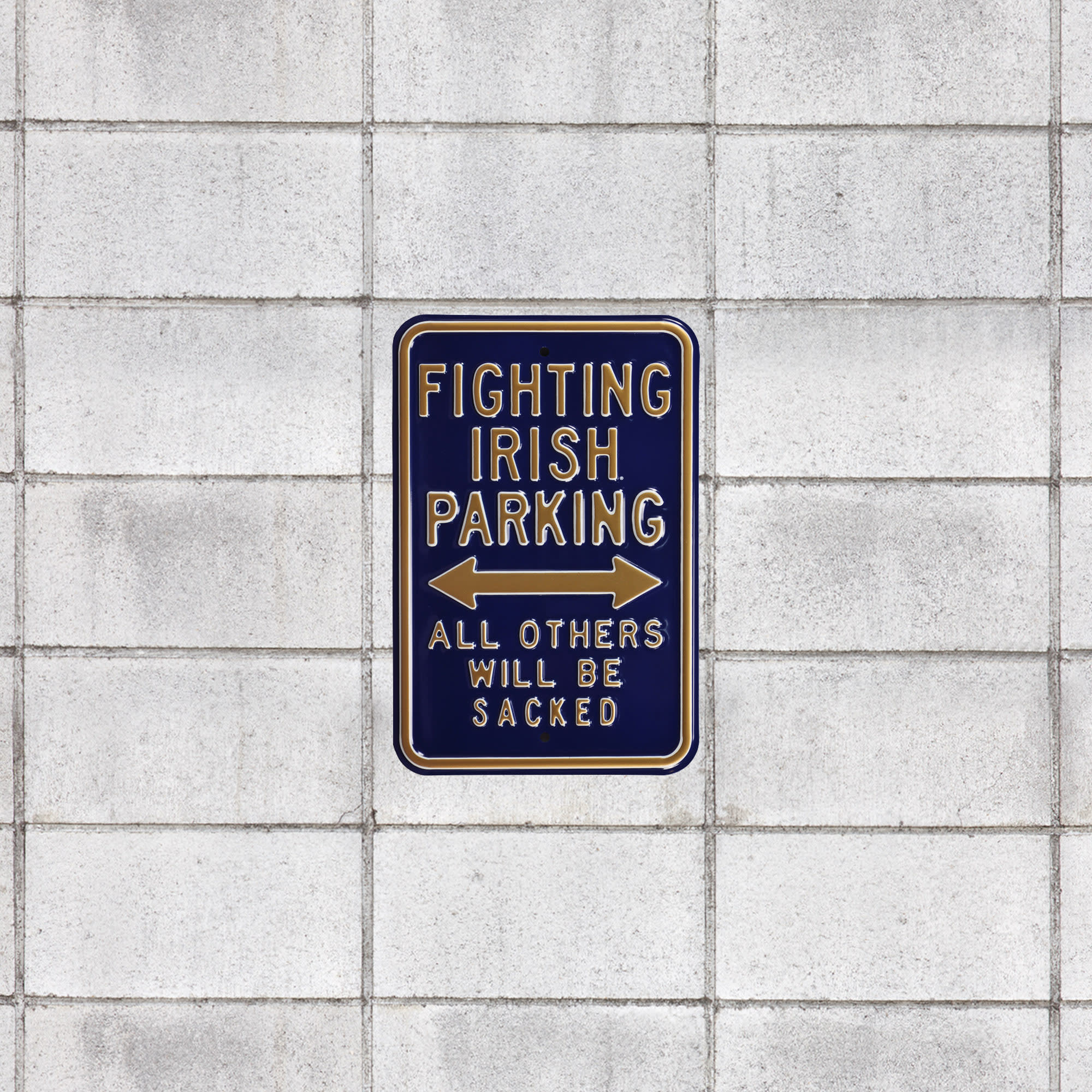 Notre Dame Fighting Irish: Fighting Irish Parking - Officially Licensed Metal Street Sign 18.0"W x 12.0"H by Fathead | 100% Stee