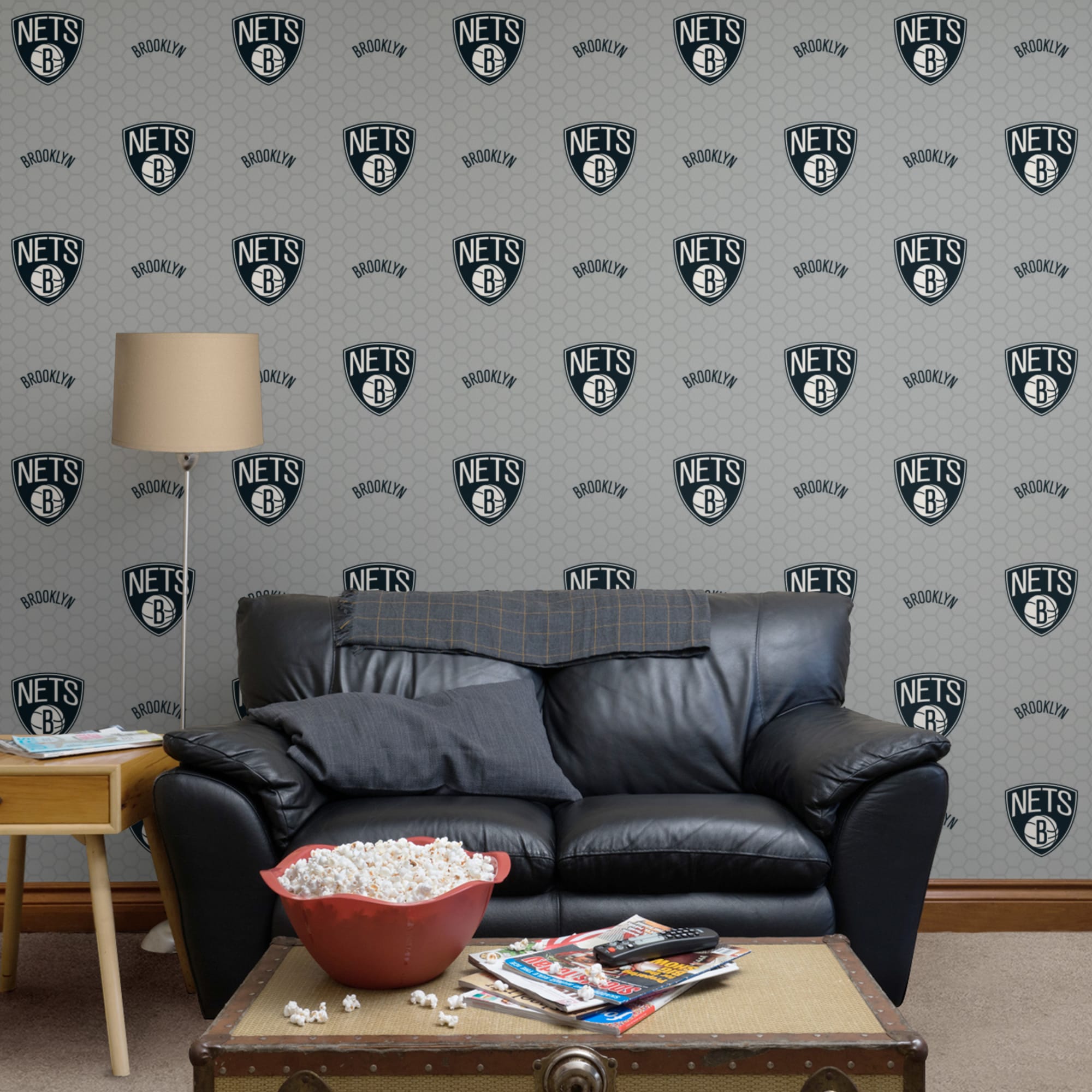 Brooklyn Nets: Logo Pattern - Officially Licensed Removable Wallpaper 12" x 12" Sample by Fathead