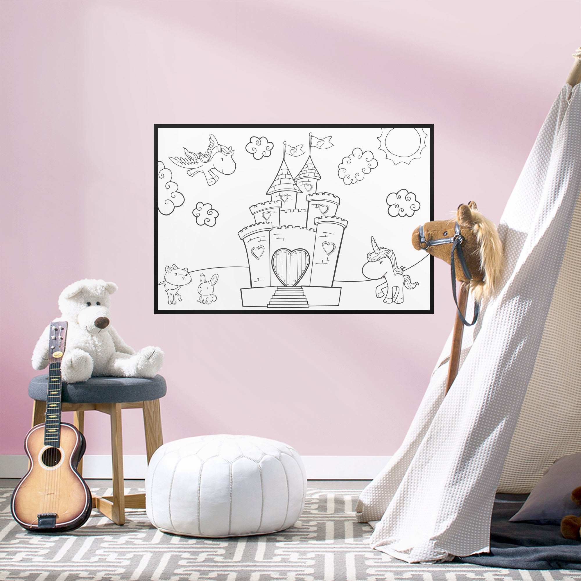 Coloring Sheet: Castle & Unicorn - Removable Dry Erase Vinyl Decal 38.0"W x 26.0"H by Fathead