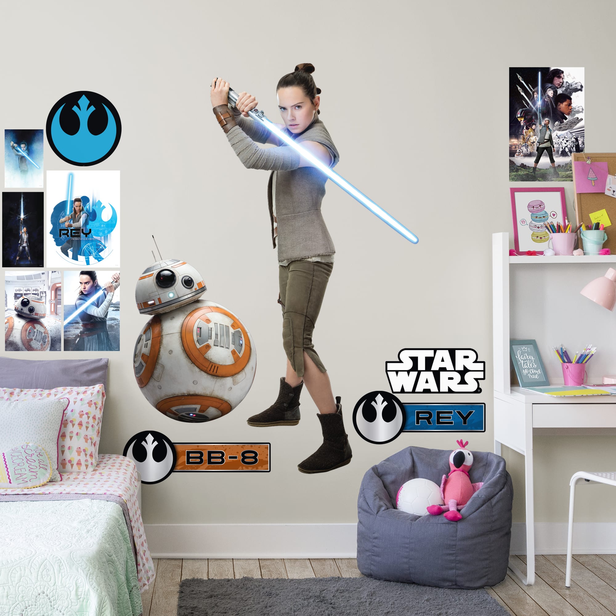 Rey: In Training - Officially Licensed Removable Wall Decal Life-Size Character + 11 Decals (37"W x 73"H) by Fathead | Vinyl
